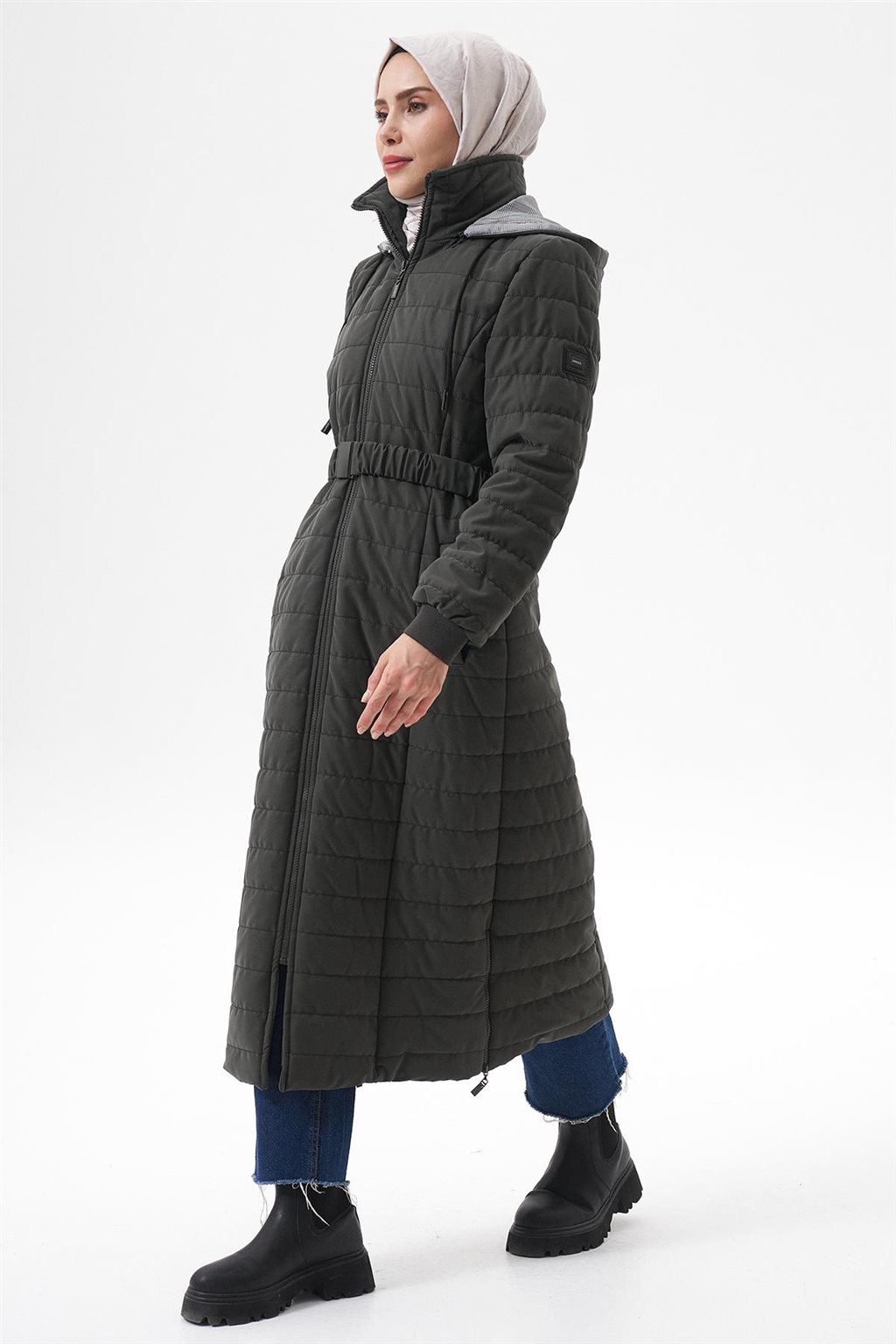 Stand-Up Collar Hooded Anorak Coat Khaki