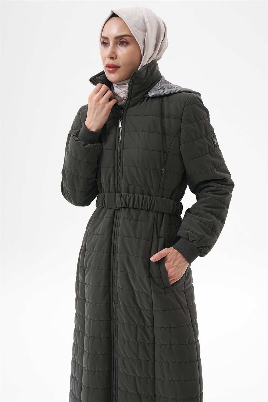 Stand-Up Collar Hooded Anorak Coat Khaki