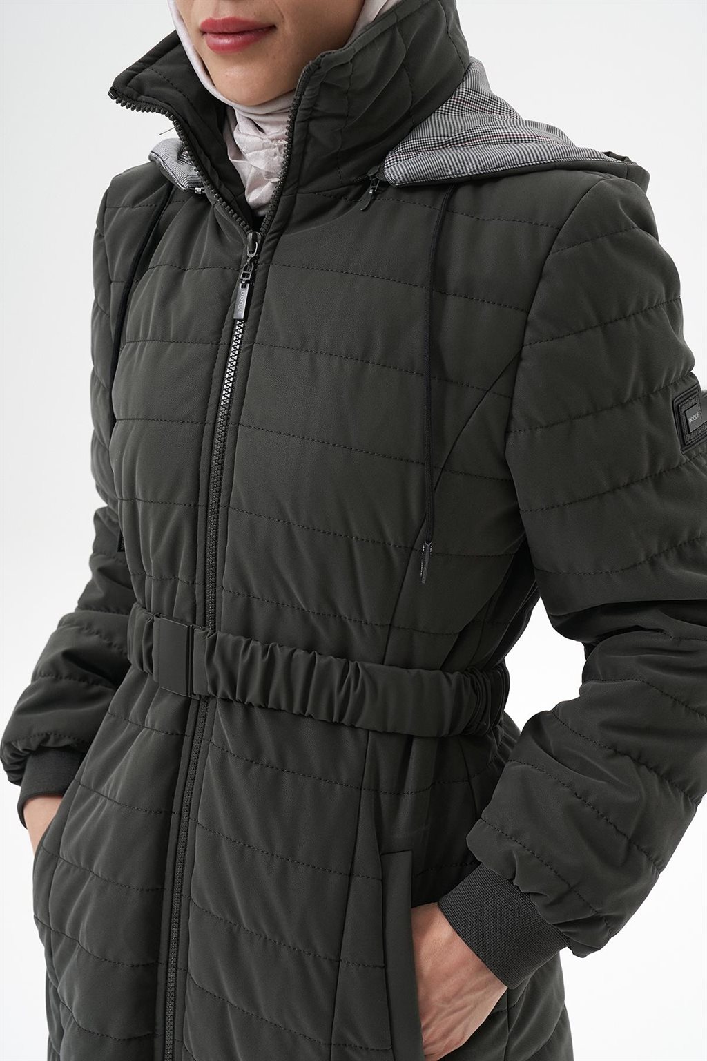 Stand-Up Collar Hooded Anorak Coat Khaki
