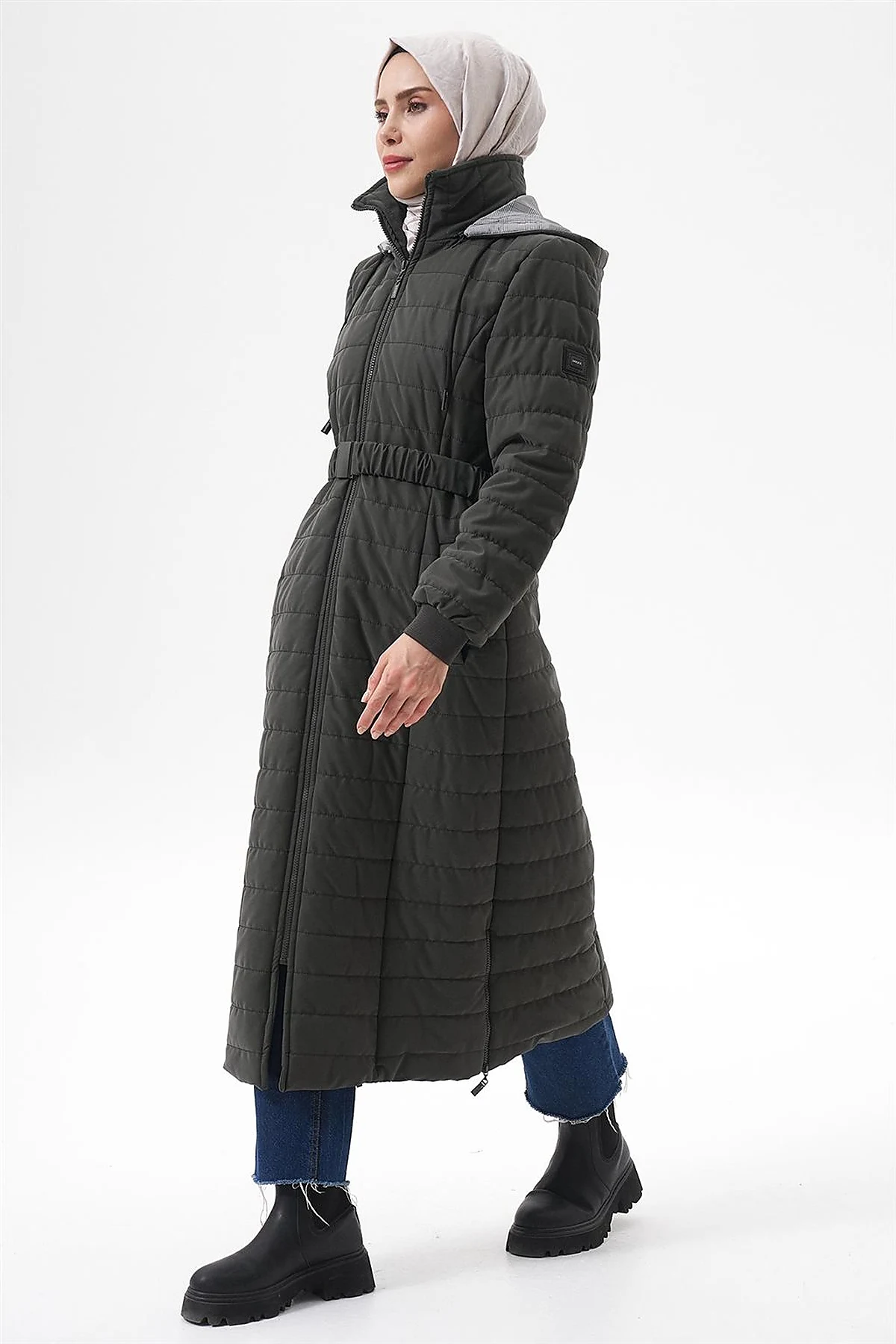Stand-Up Collar Hooded Anorak Coat Khaki