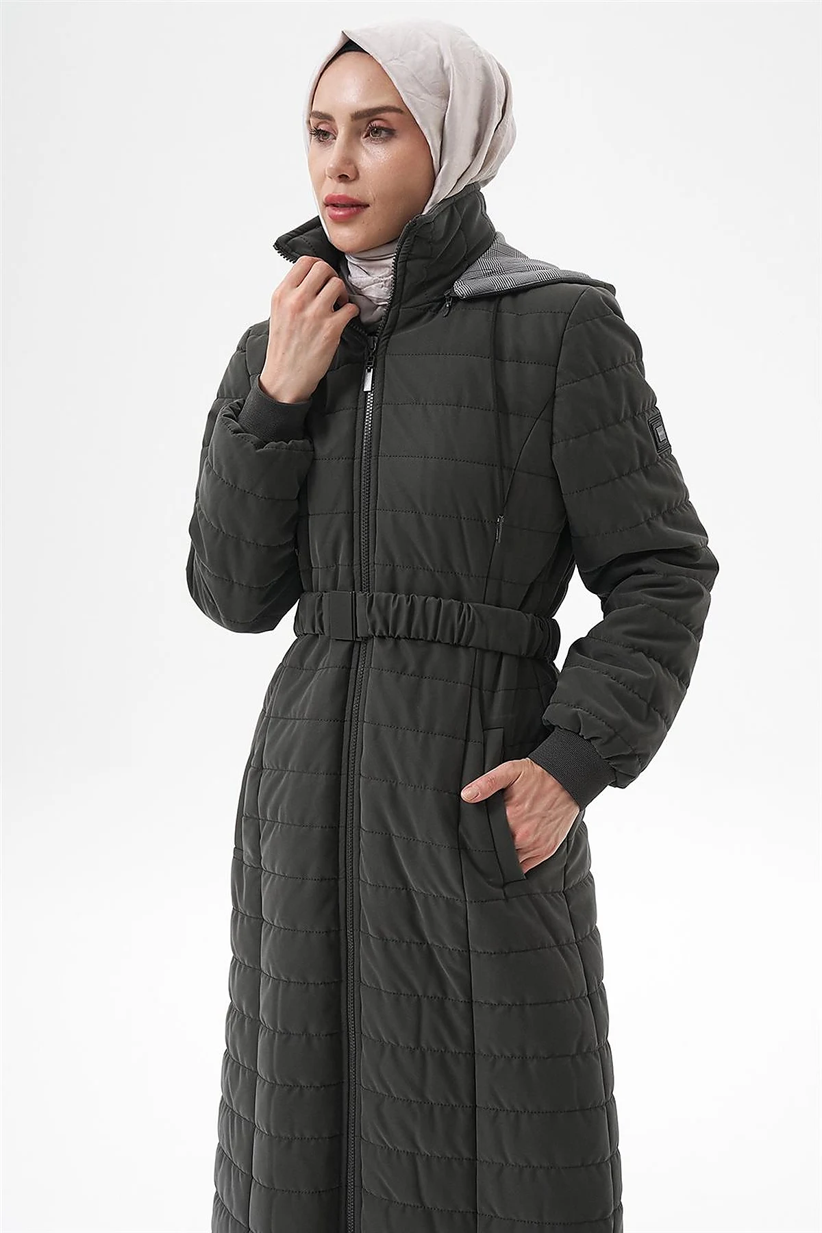 Stand-Up Collar Hooded Anorak Coat Khaki