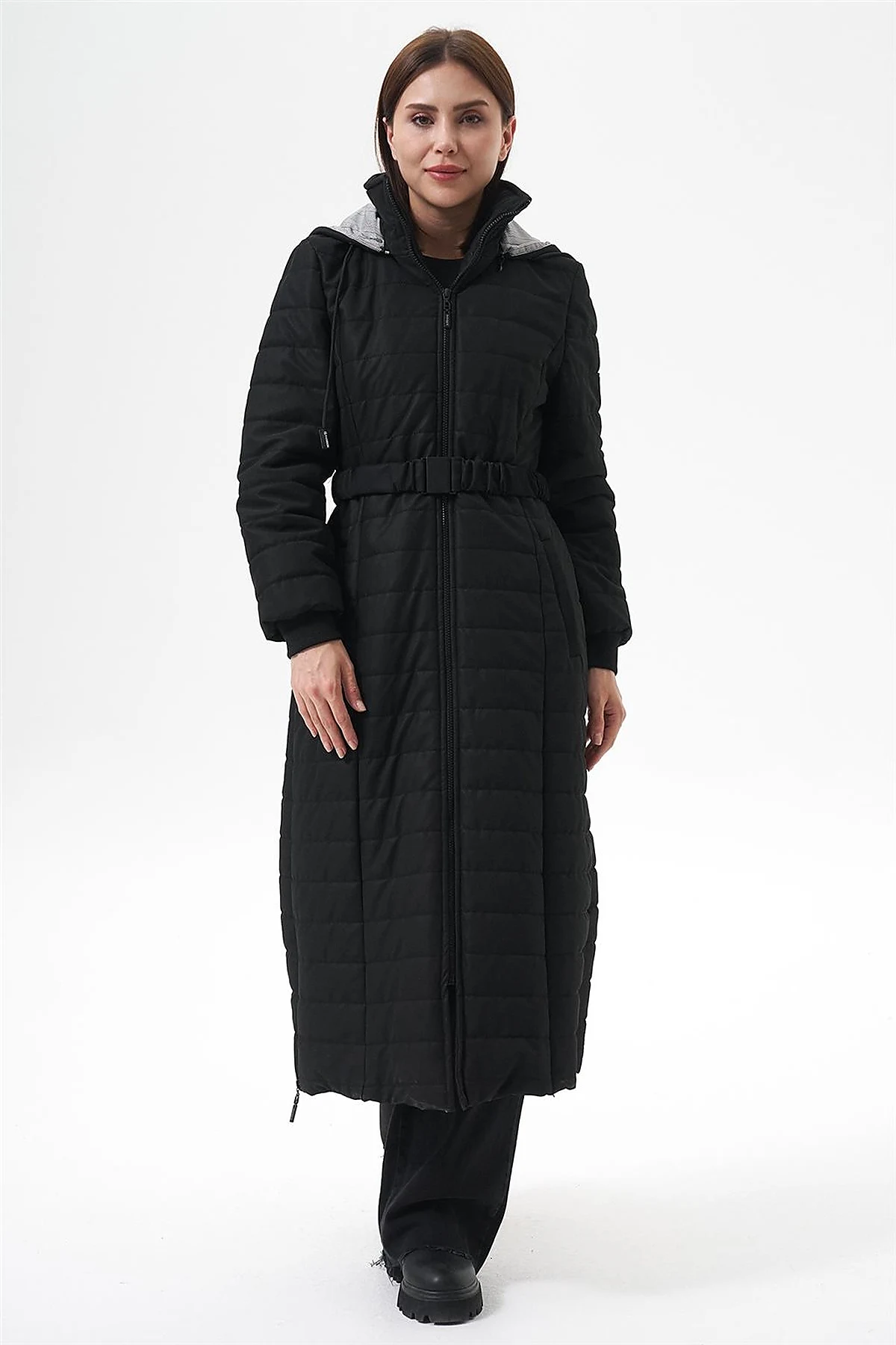 Stand-Up Collar Hooded Anorak Coat Black