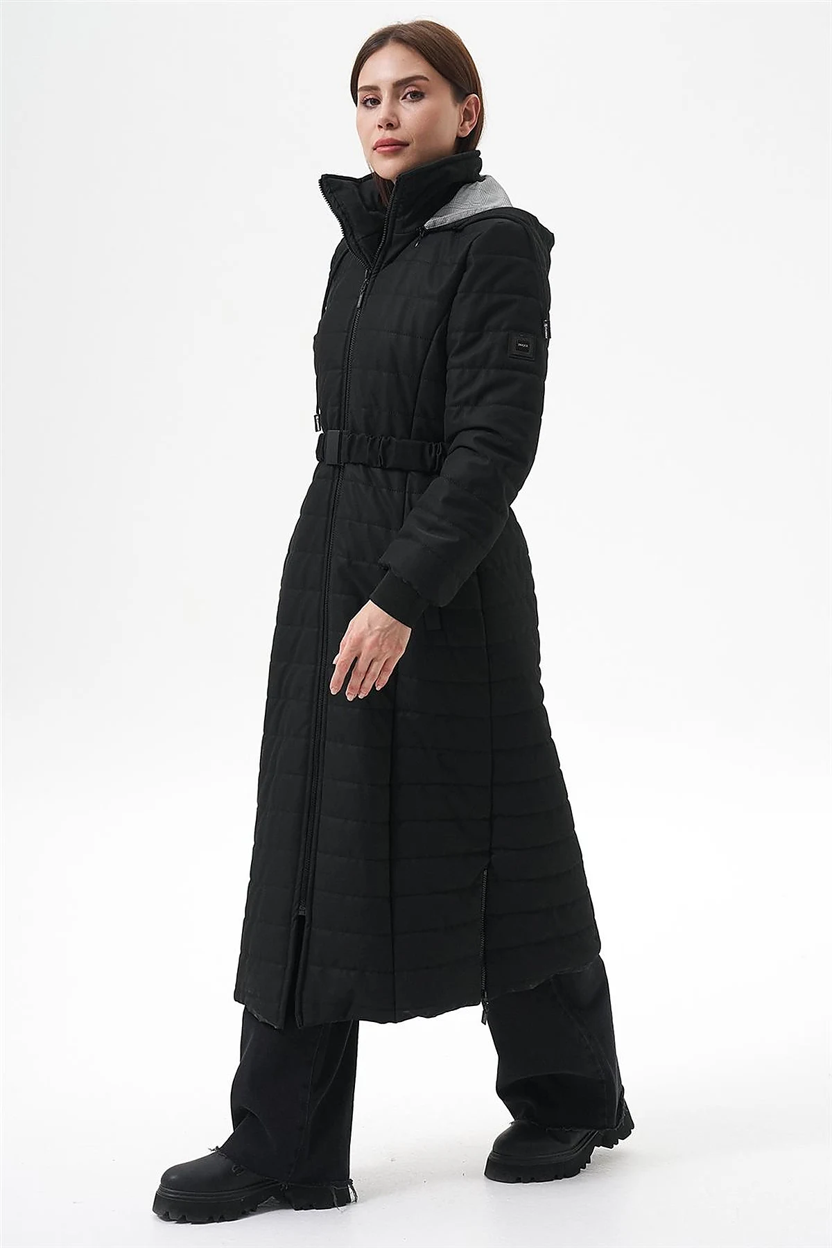 Stand-Up Collar Hooded Anorak Coat Black