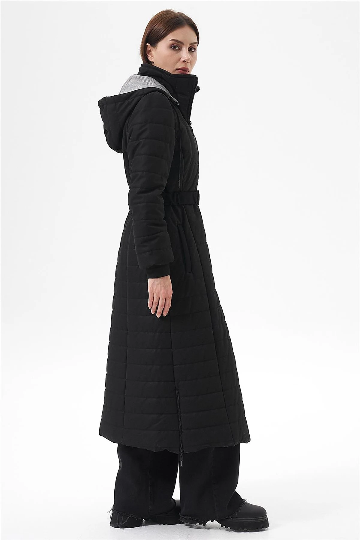 Stand-Up Collar Hooded Anorak Coat Black