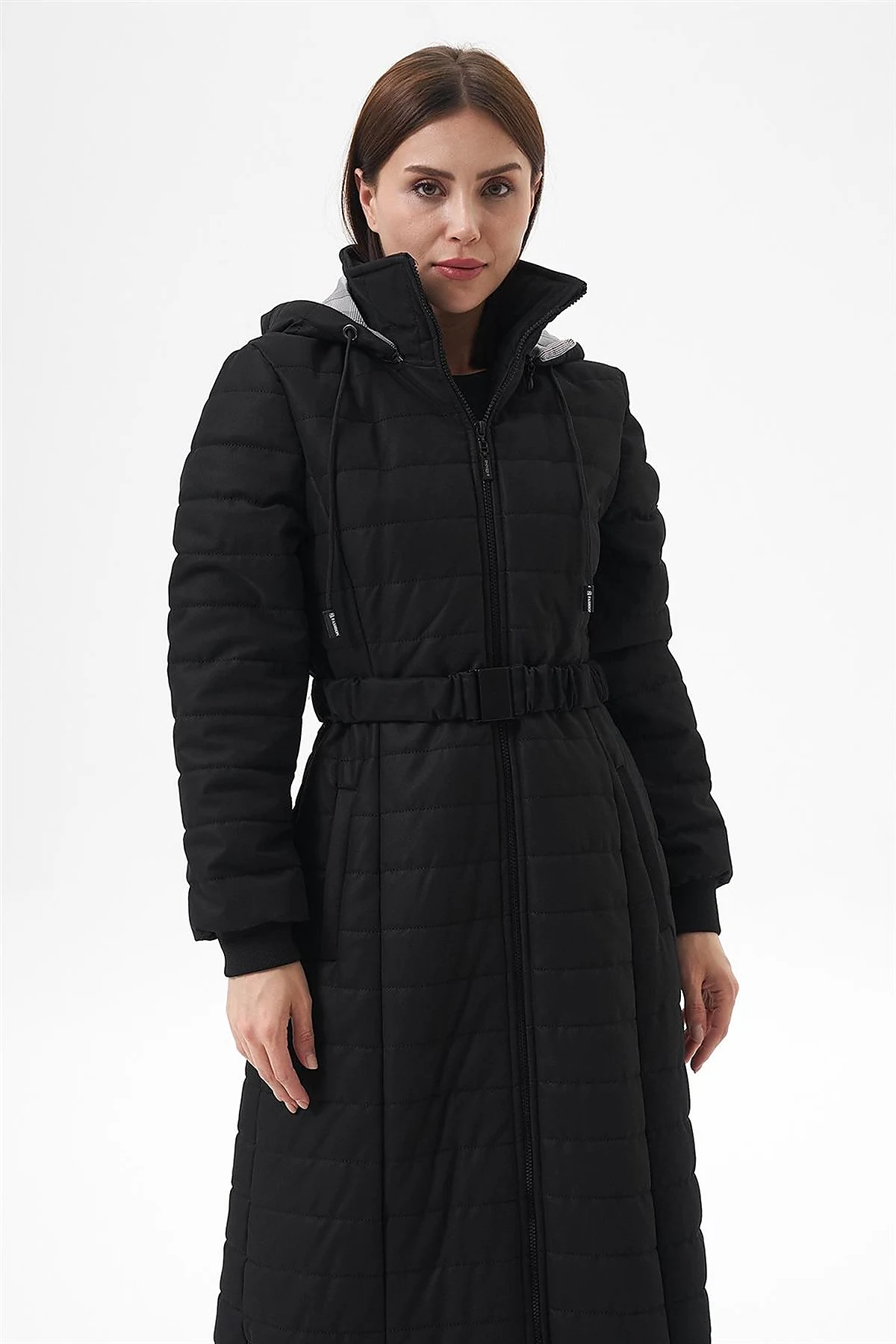 Stand-Up Collar Hooded Anorak Coat Black