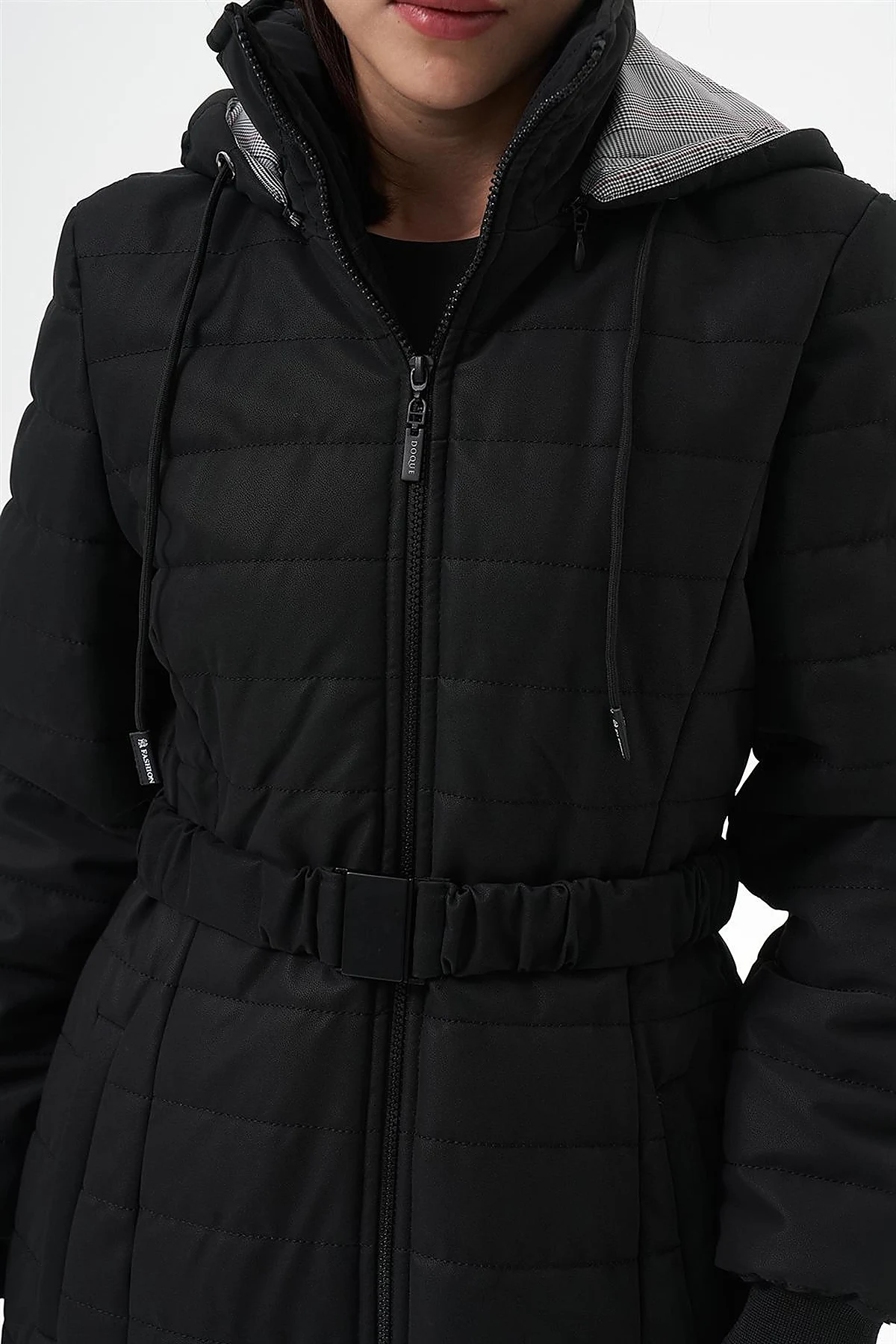 Stand-Up Collar Hooded Anorak Coat Black