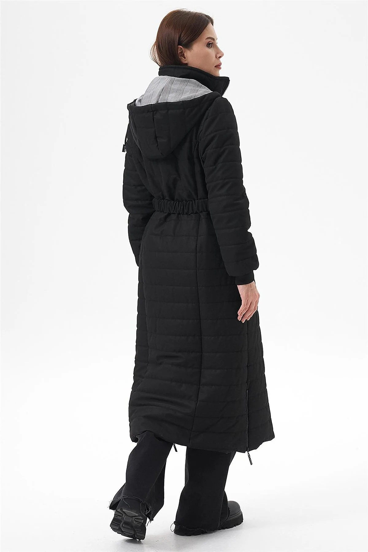 Stand-Up Collar Hooded Anorak Coat Black