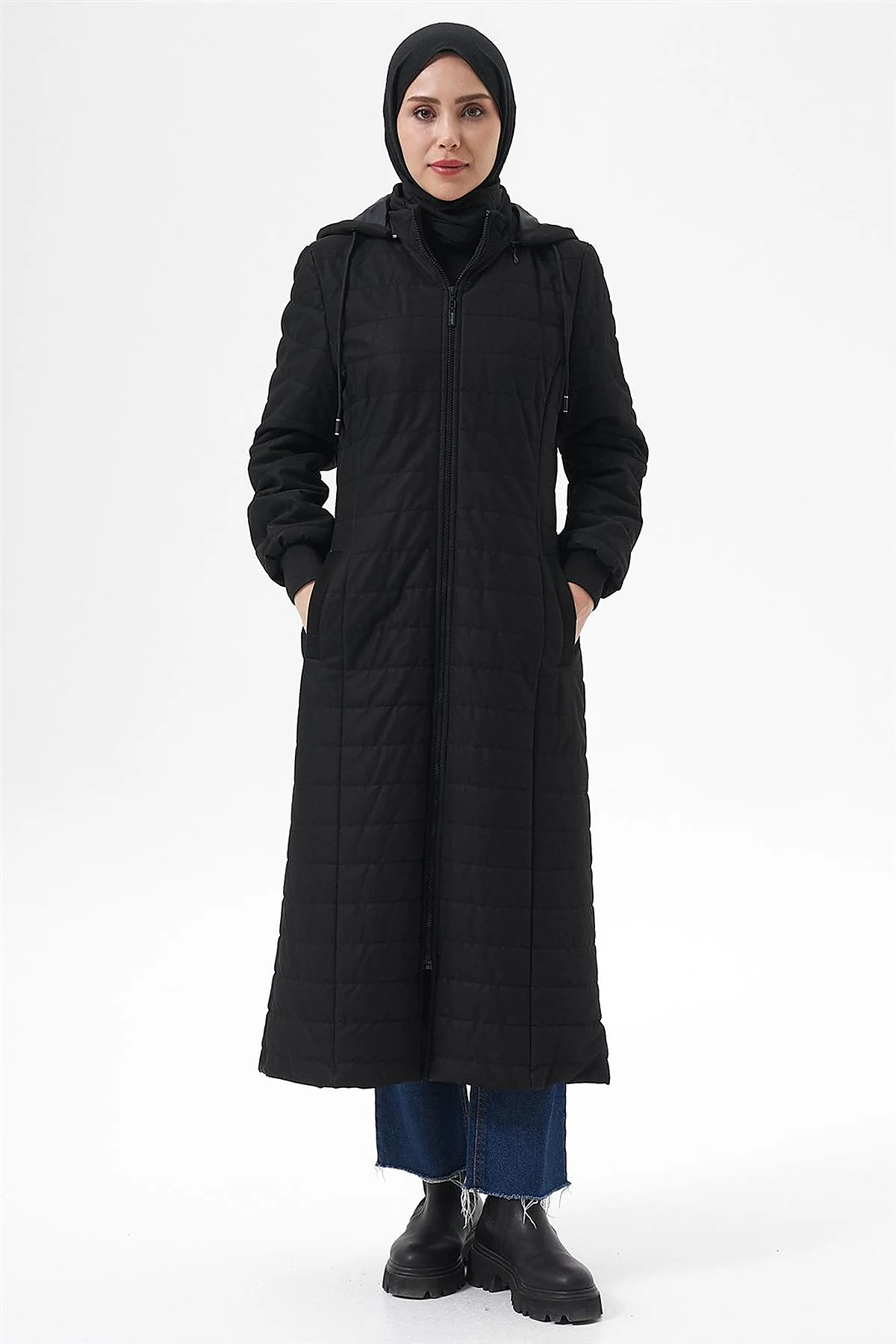 Removable Hooded Anorak Coat Black
