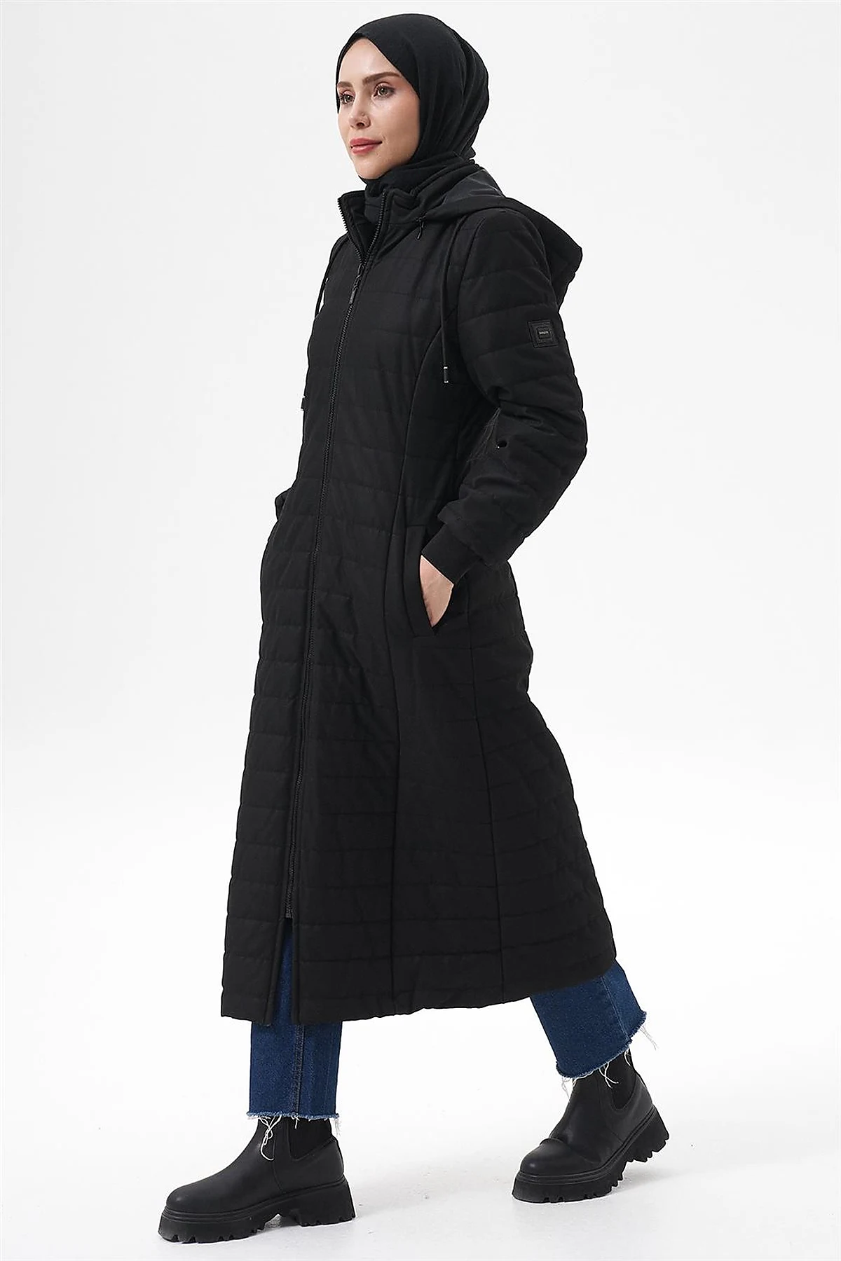 Removable Hooded Anorak Coat Black