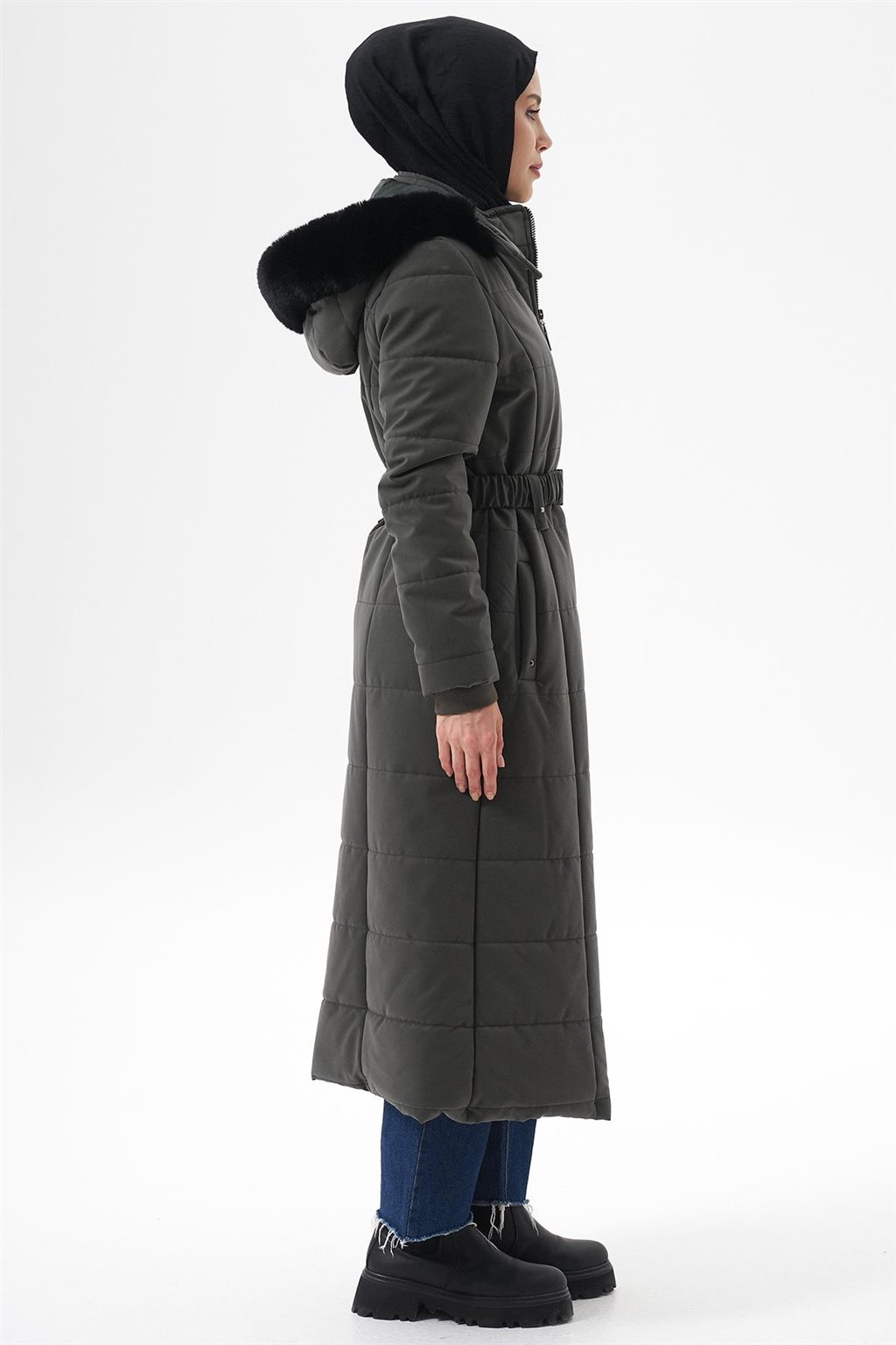 Removable Fur-Lined Hooded Anorak Coat Khaki