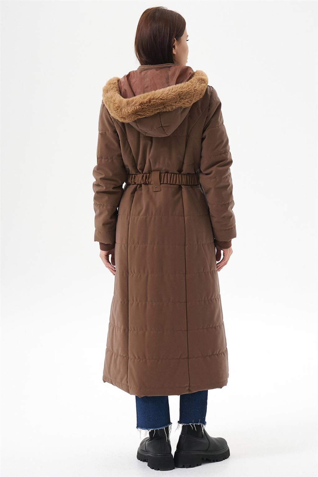 Çıkarılabilir Kürk Kapüşonlu Anorak Mont Camel 