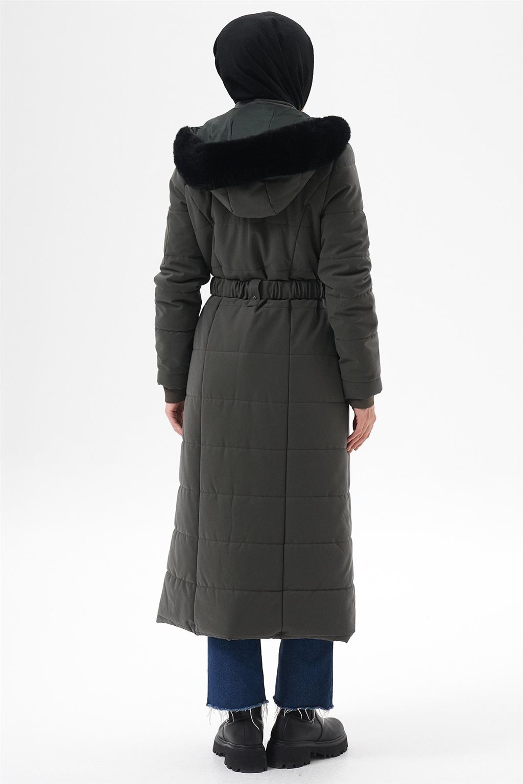 Removable Fur-Lined Hooded Anorak Coat Khaki