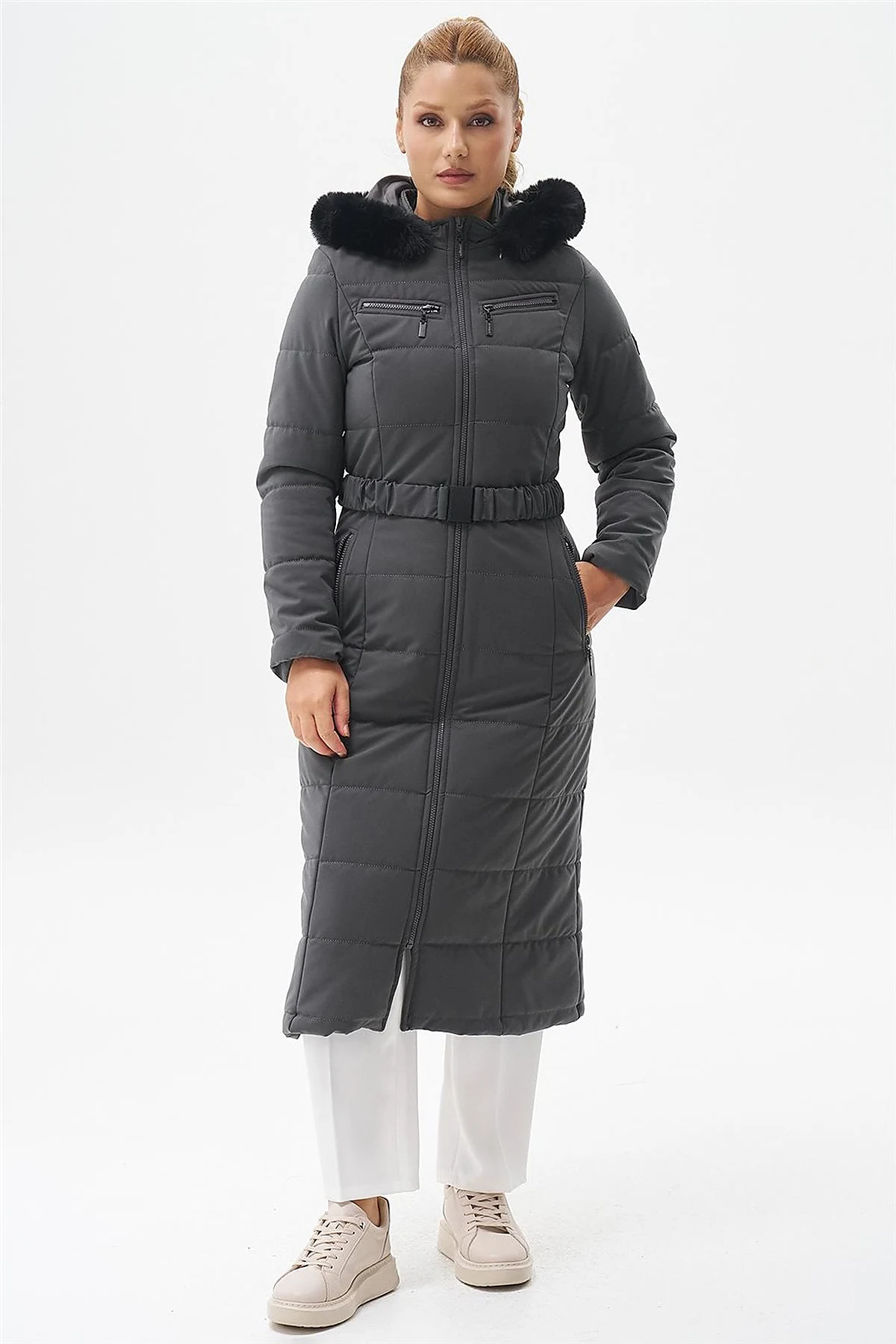 Double Zipper Detail Anorak Coat Anthracite 