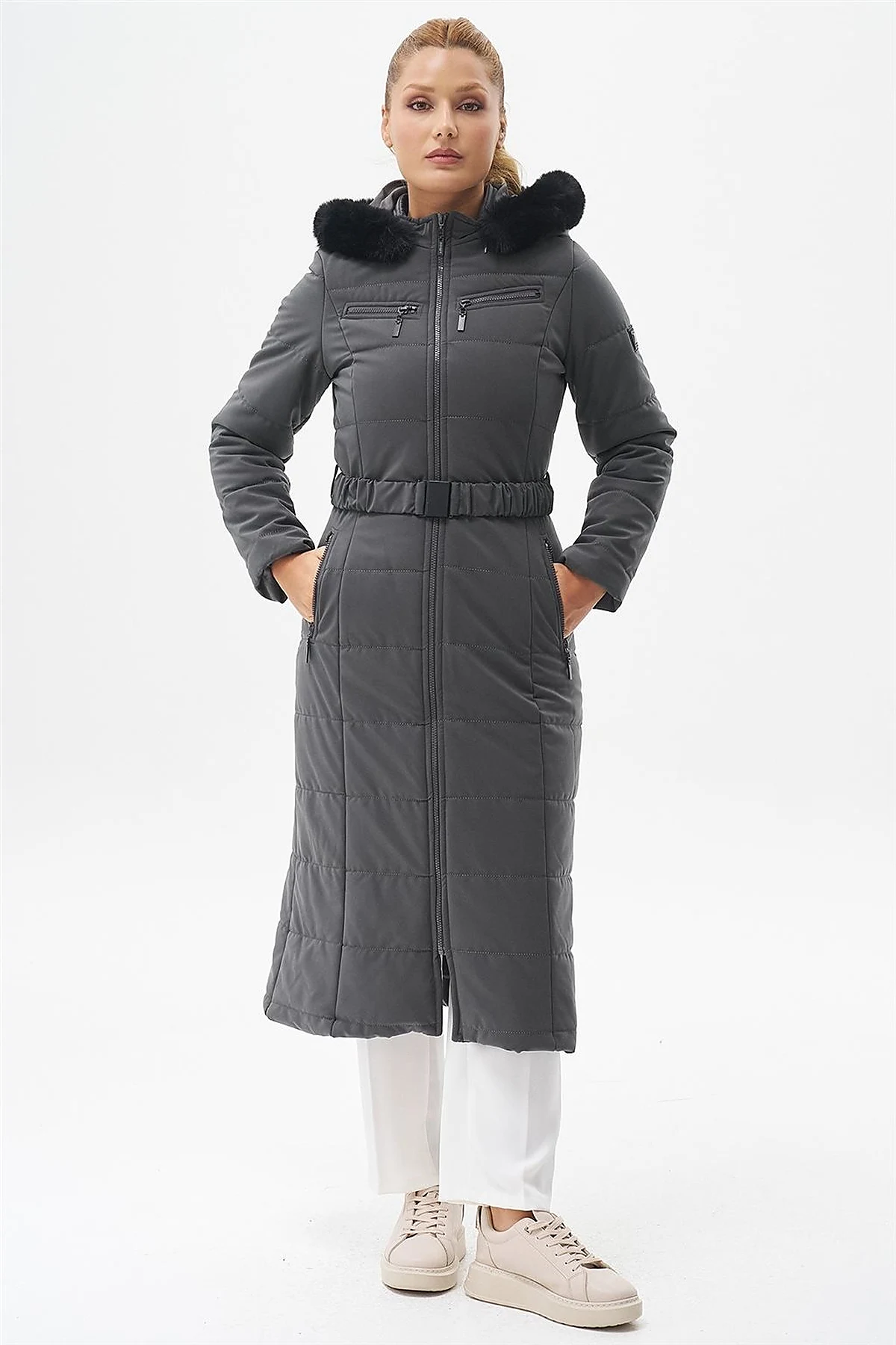 Double Zipper Detail Anorak Coat Anthracite 