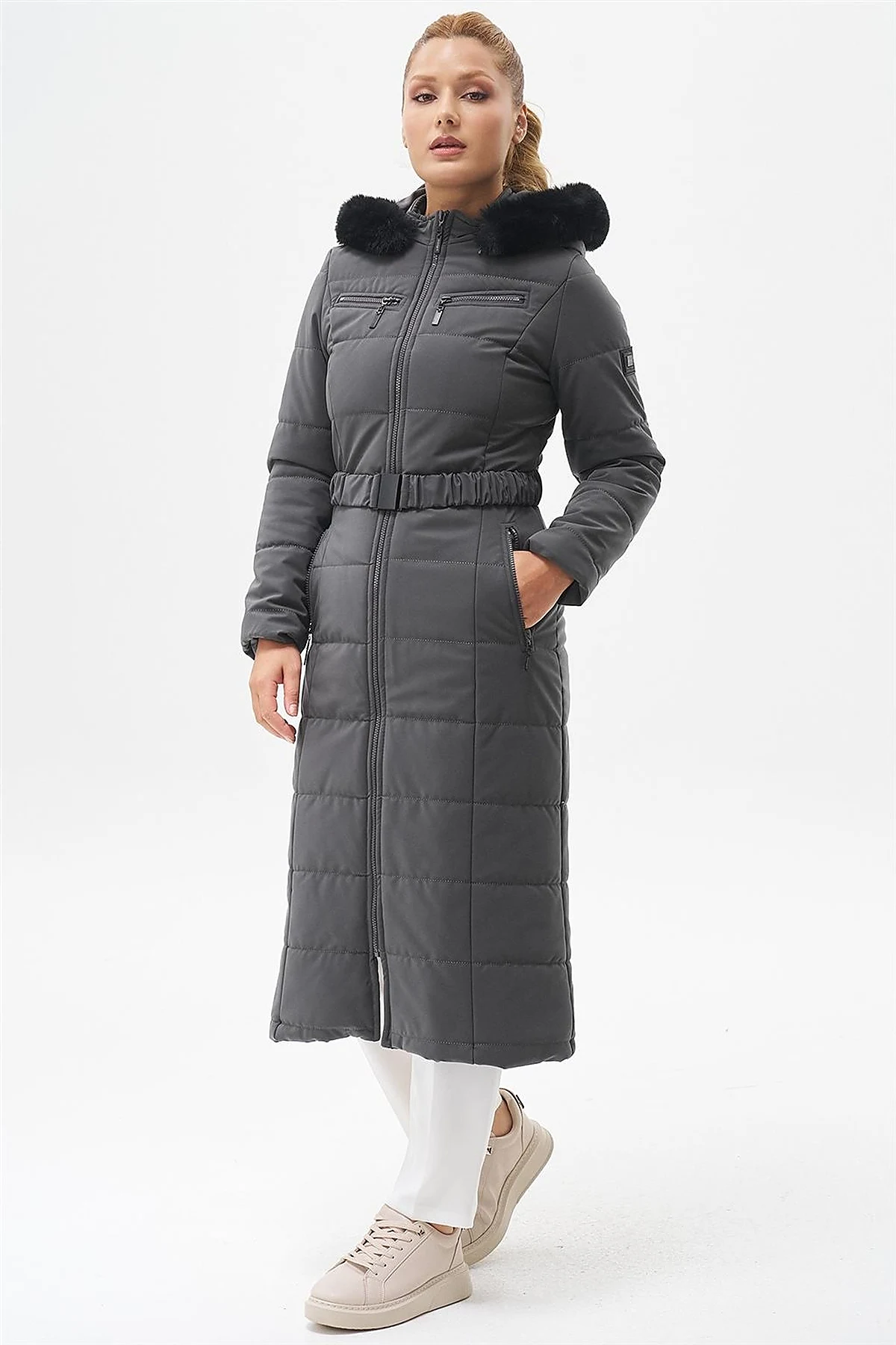 Double Zipper Detail Anorak Coat Anthracite 
