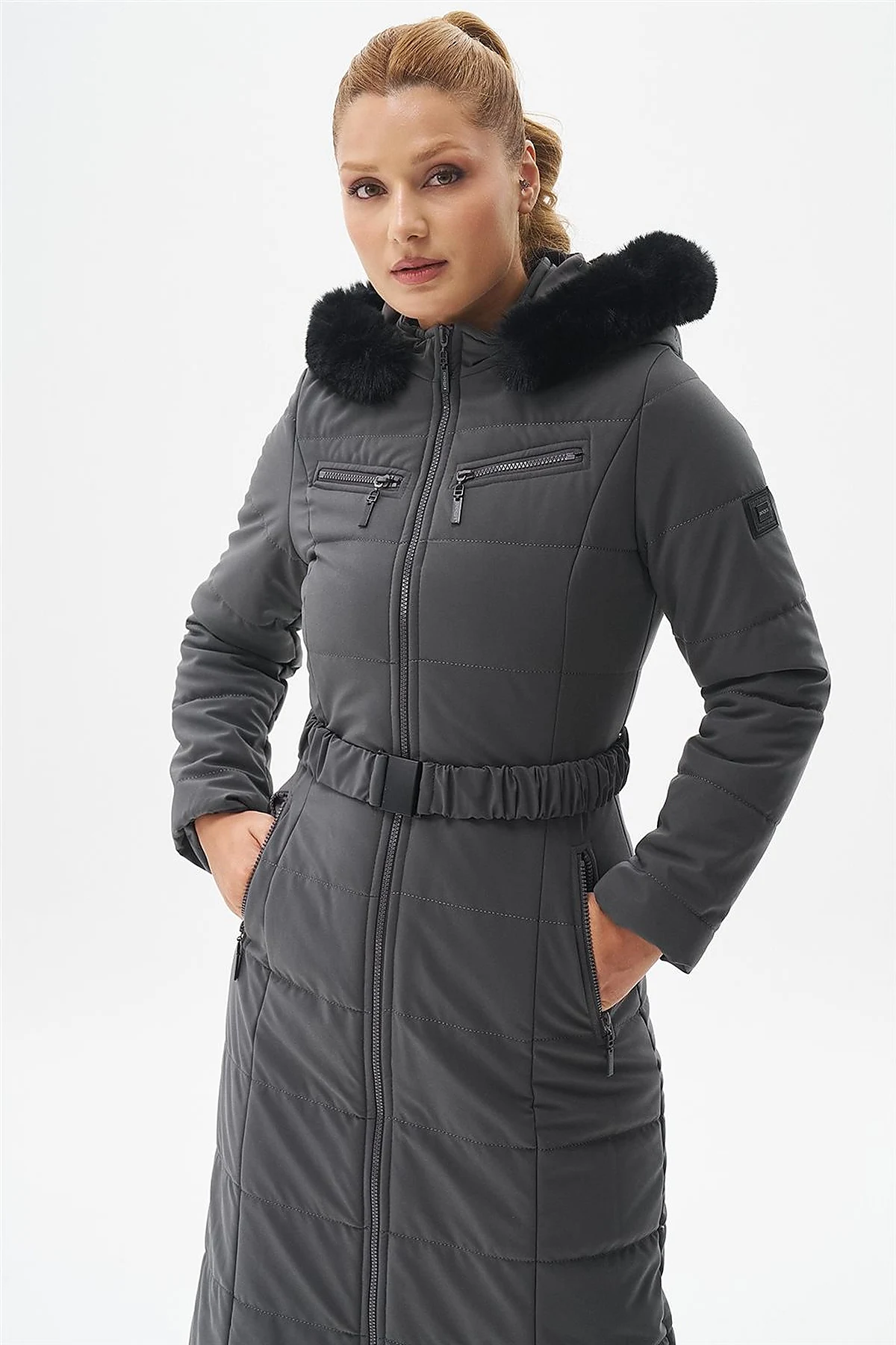 Double Zipper Detail Anorak Coat Anthracite 
