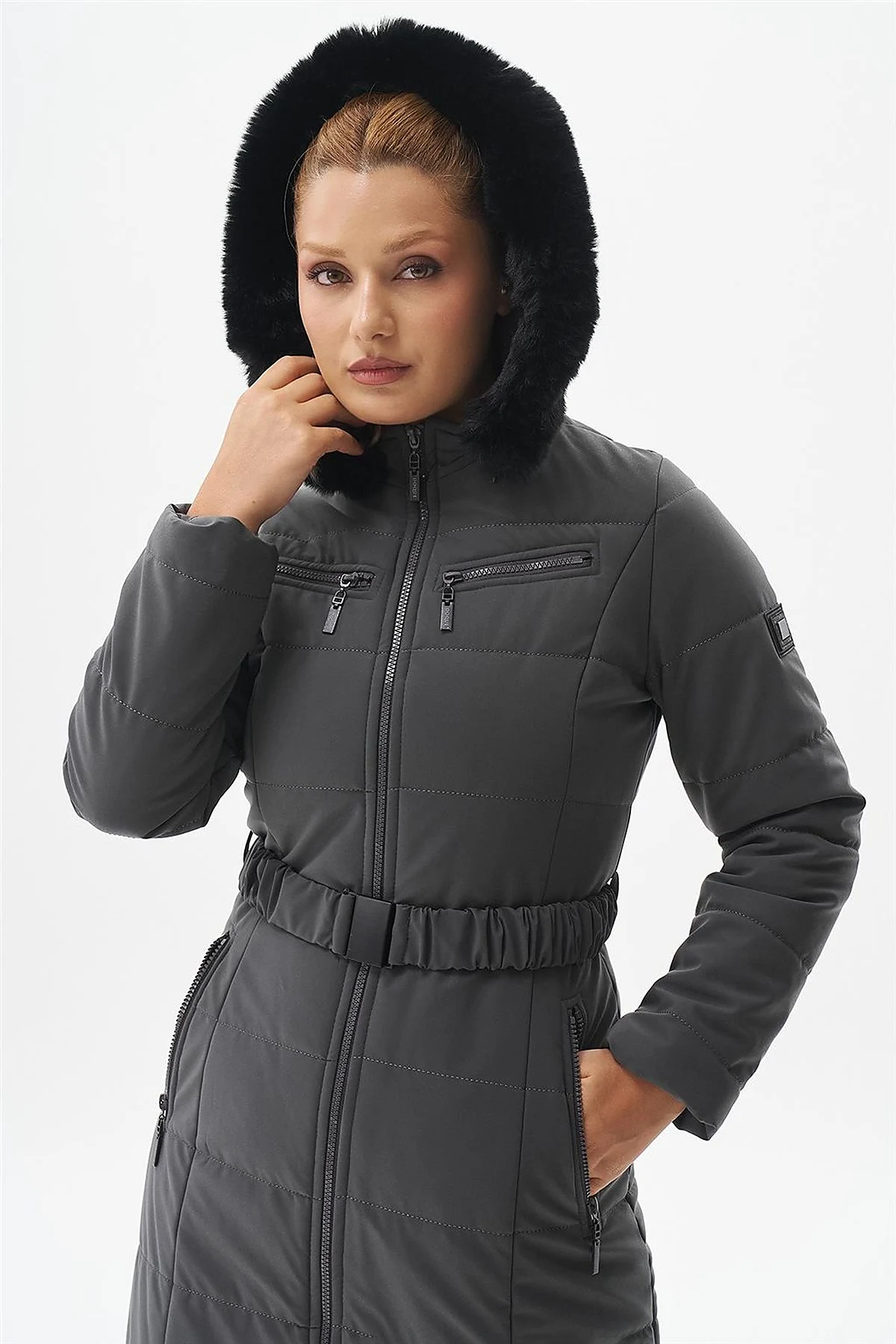 Double Zipper Detail Anorak Coat Anthracite 