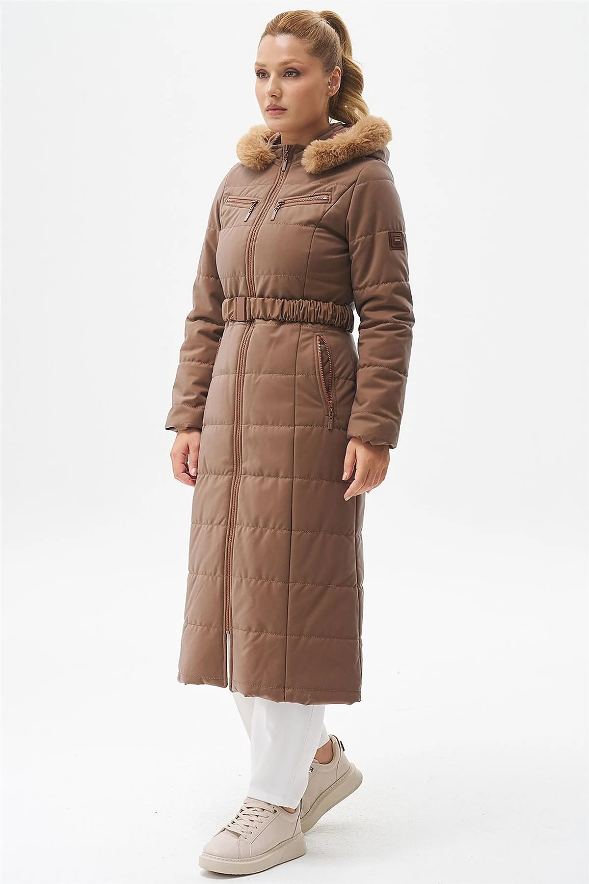 Double Zipper Detail Anorak Coat Camel 