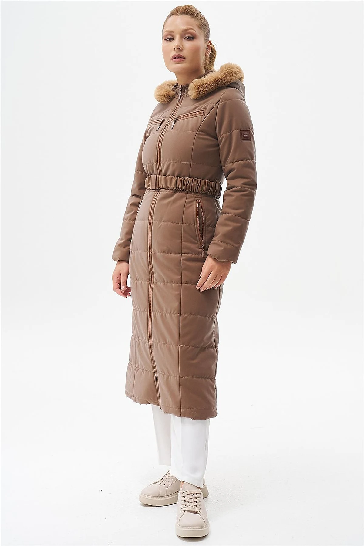 Double Zipper Detail Anorak Coat Camel 