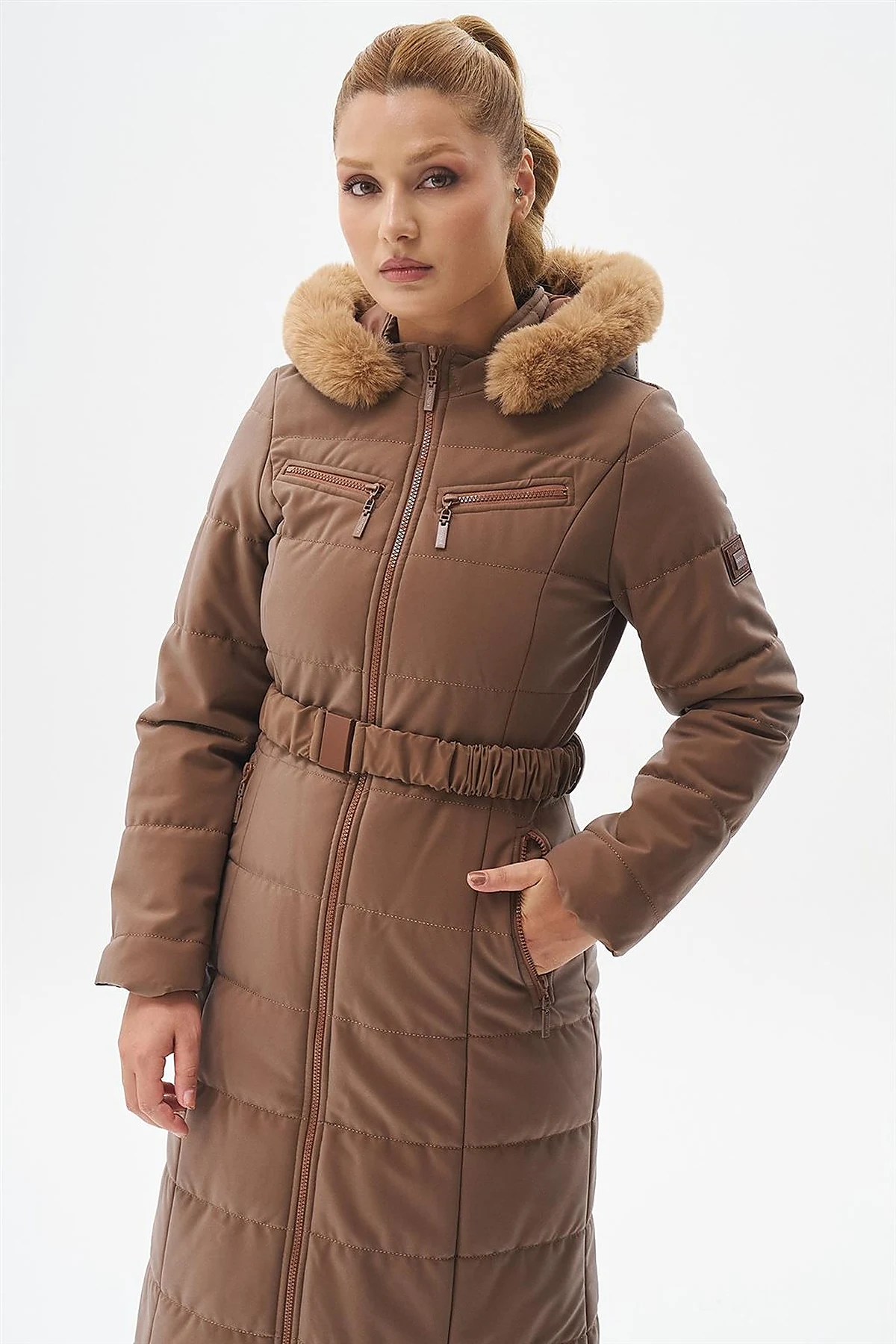 Double Zipper Detail Anorak Coat Camel 