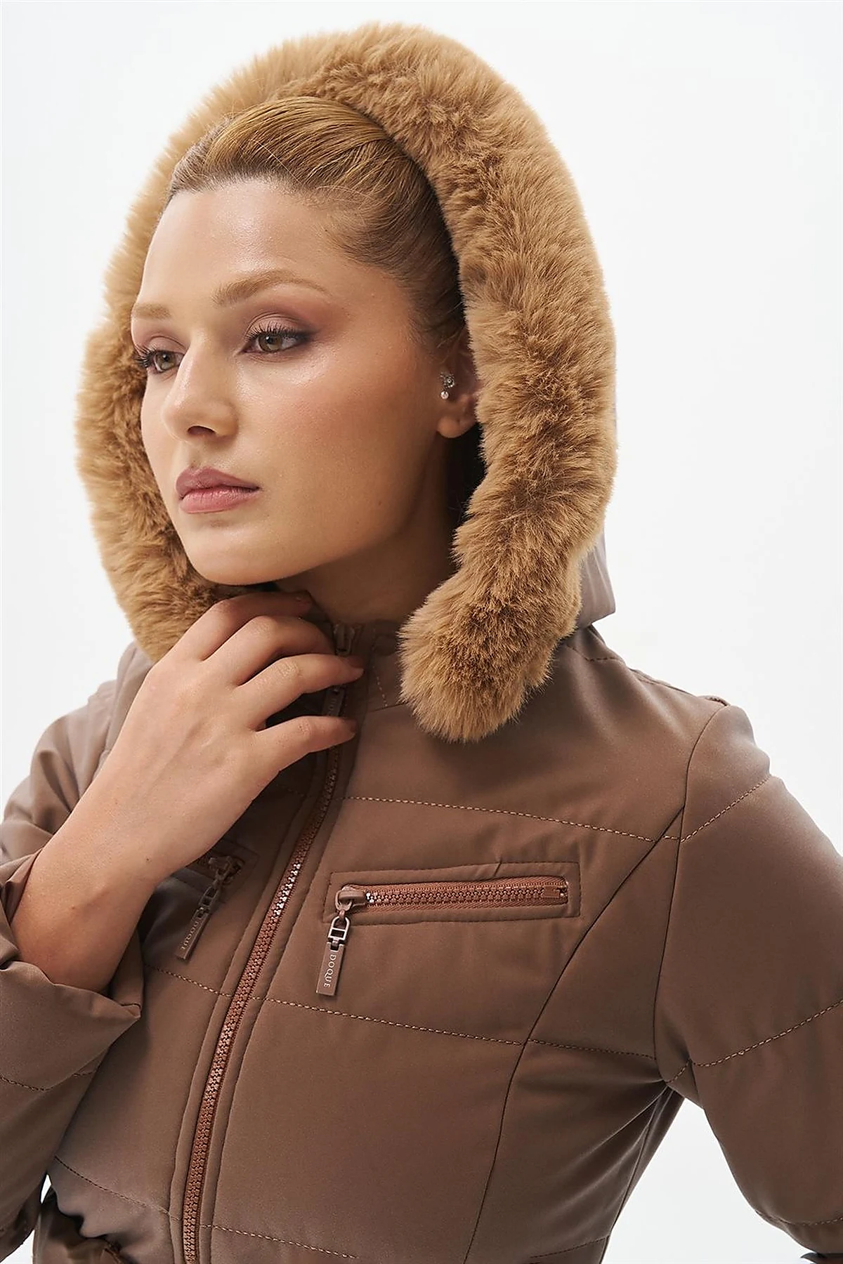 Double Zipper Detail Anorak Coat Camel 