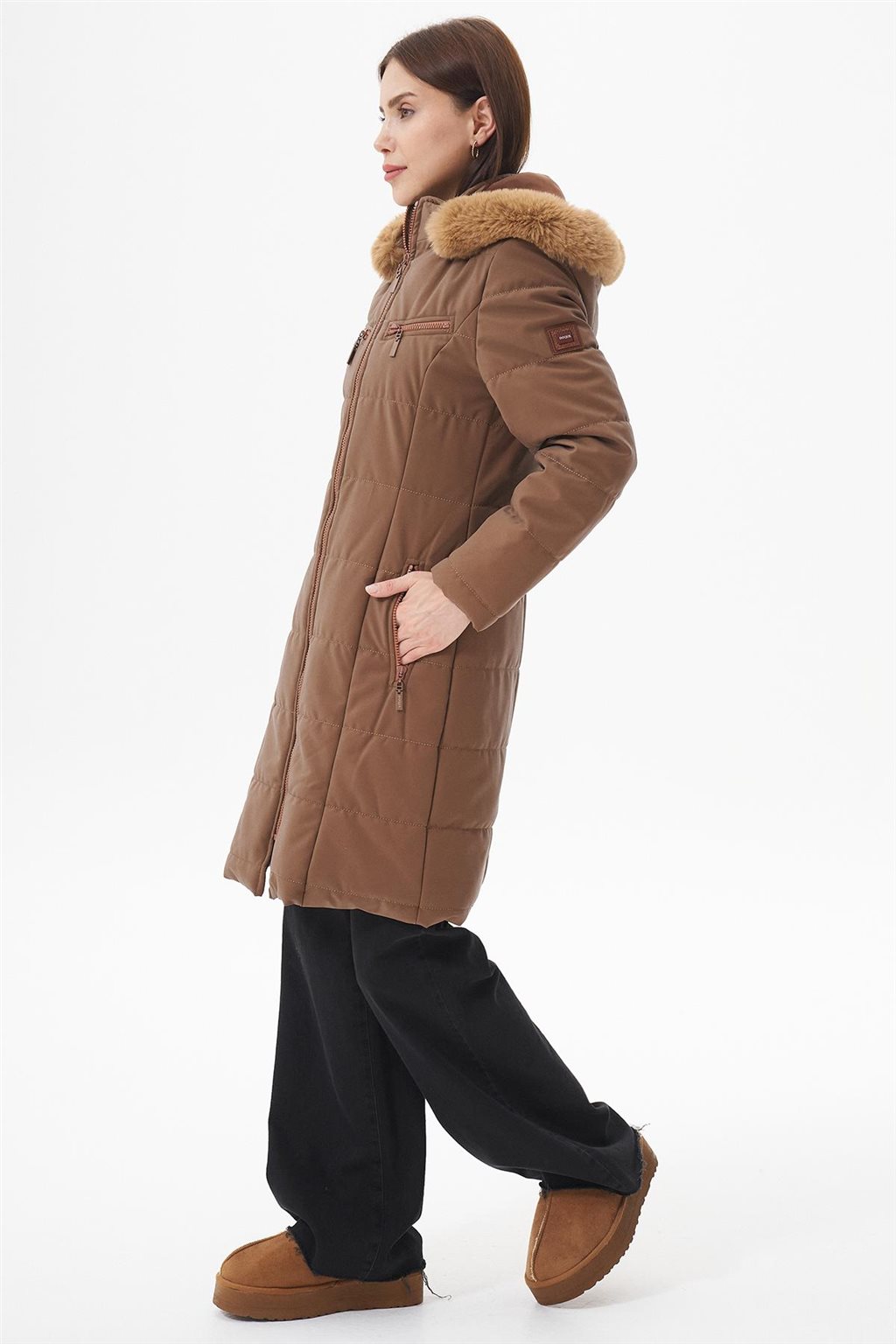 Cepli Fermuar Kapamalı Anorak Mont Camel 