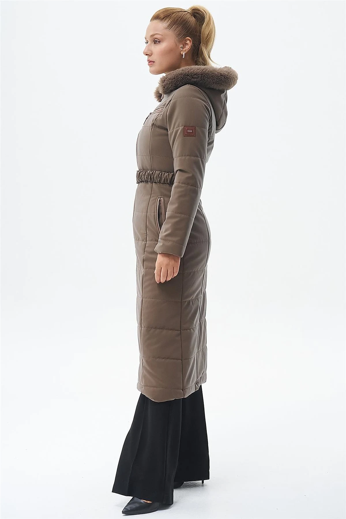 Double Zipper Detail Anorak Coat Mink