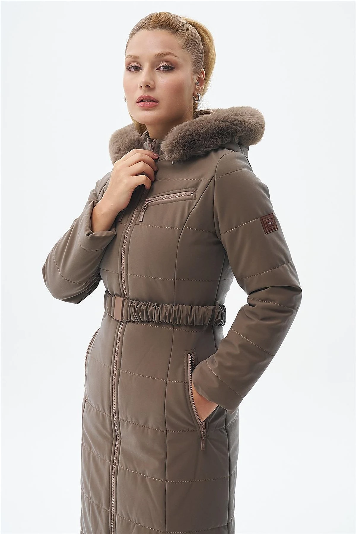 Double Zipper Detail Anorak Coat Mink