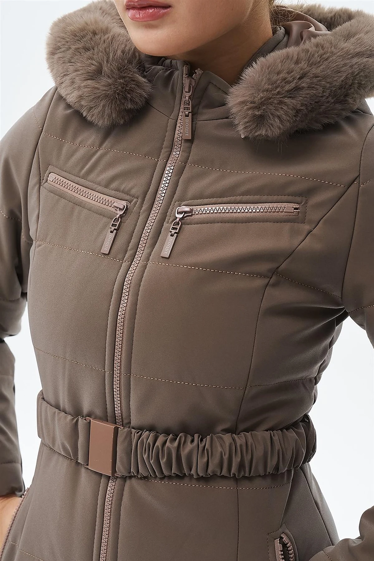 Double Zipper Detail Anorak Coat Mink