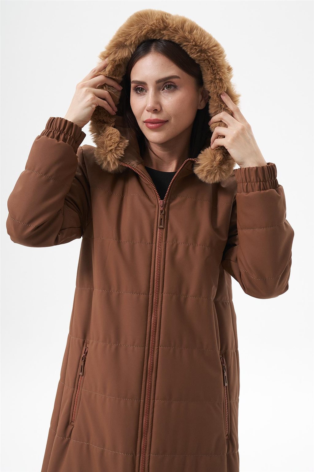 Bilekleri Lastikli Anorak Mont Camel