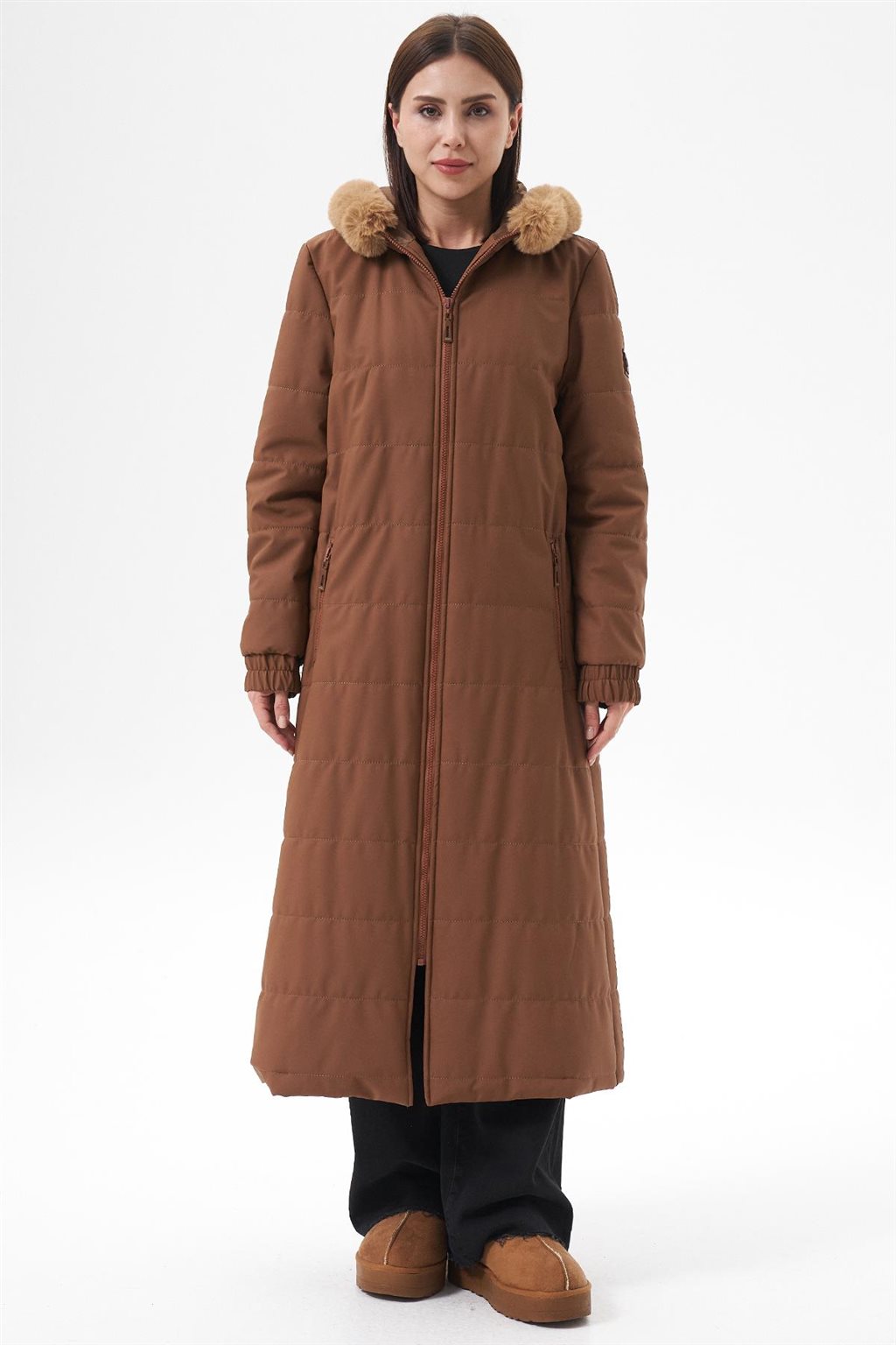 Bilekleri Lastikli Anorak Mont Camel