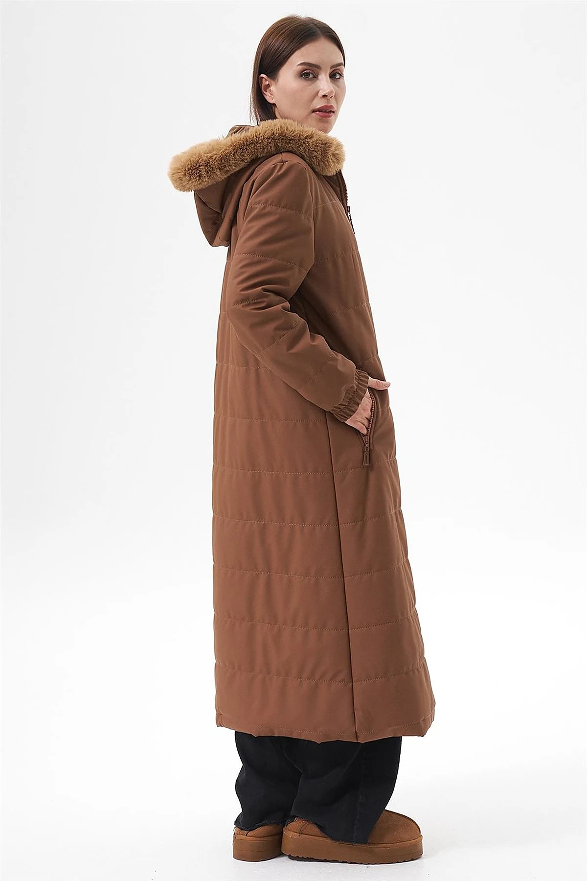 Bilekleri Lastikli Anorak Mont Camel