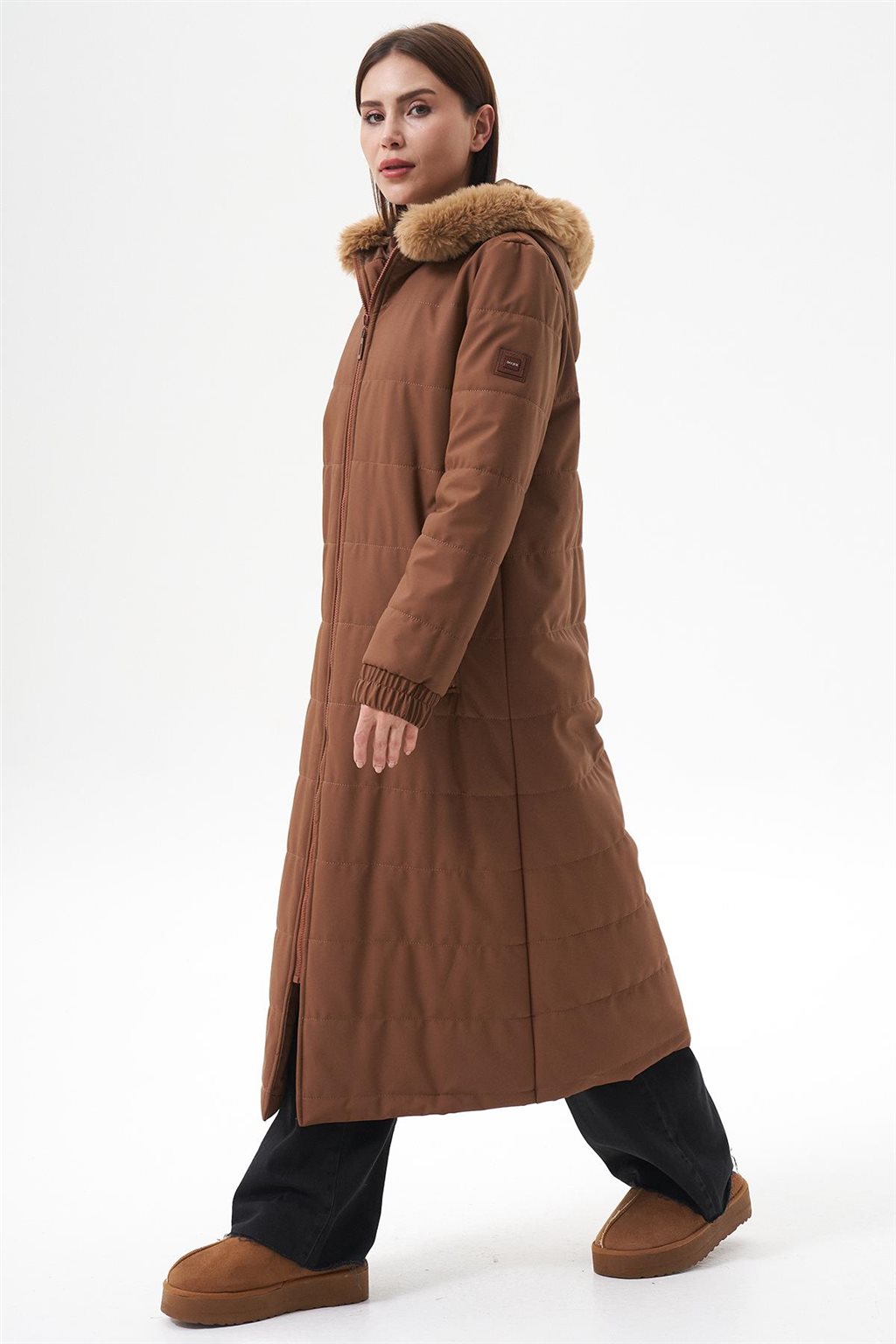 Bilekleri Lastikli Anorak Mont Camel