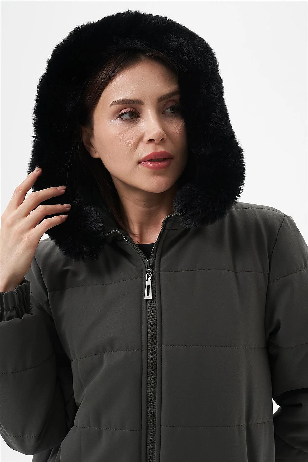 Bilekleri Lastikli Anorak Mont Haki