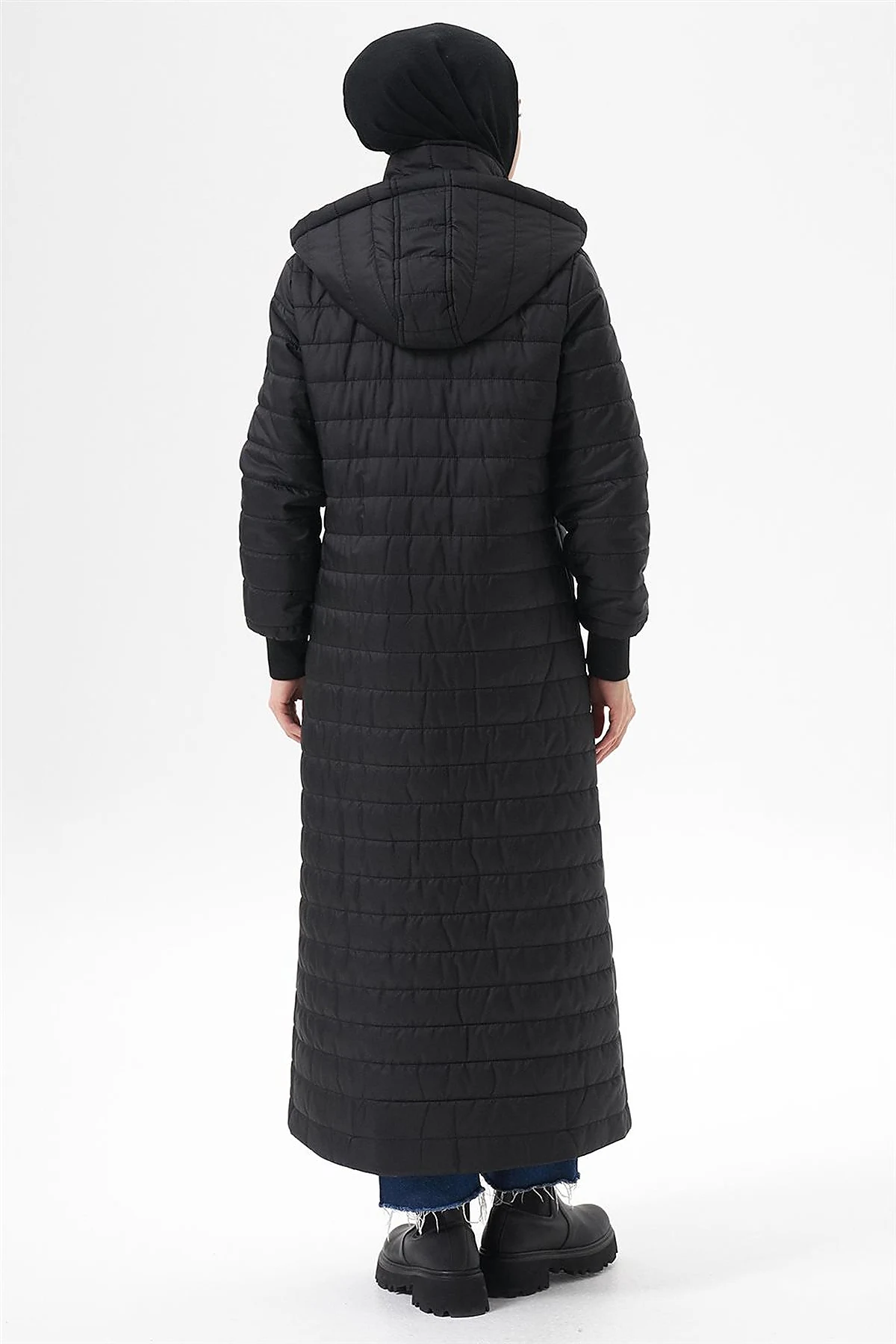 Hooded Zip-Pocket Anorak Coat Black