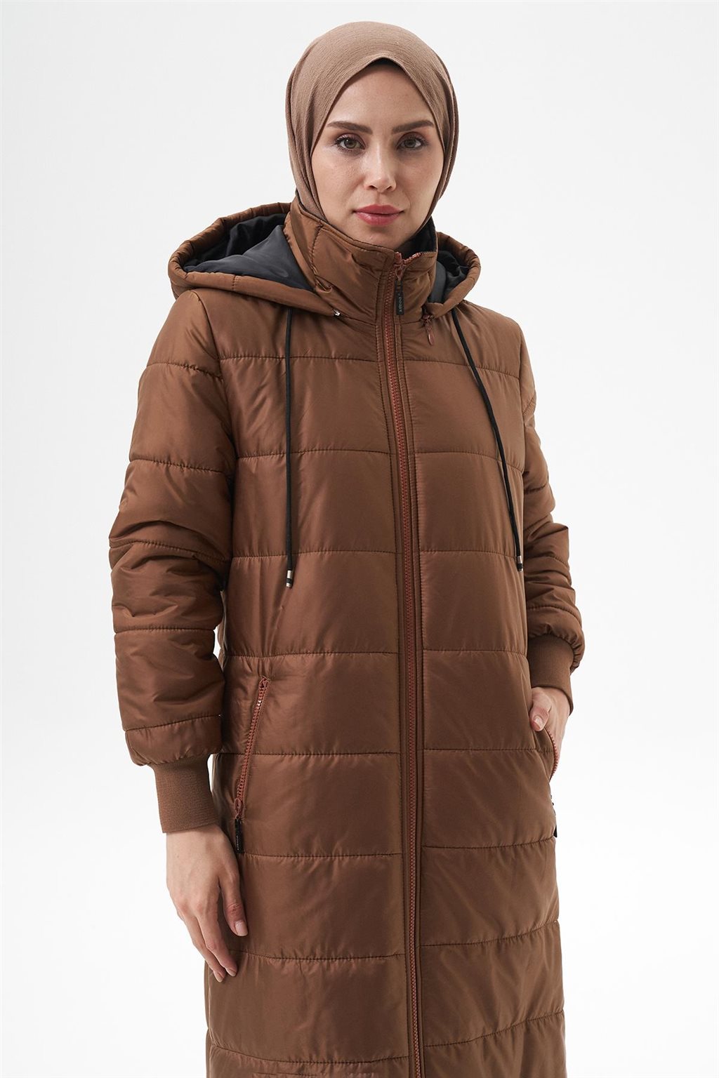 Çıkarılabilir Kapüşonlu Cepli Anorak Mont Camel 