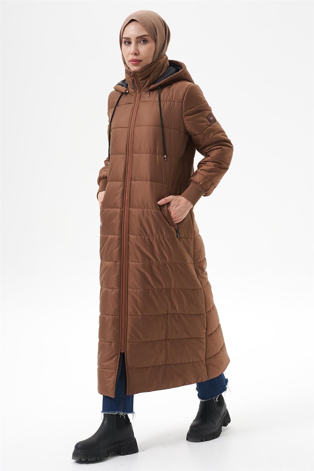 Çıkarılabilir Kapüşonlu Cepli Anorak Mont Camel 