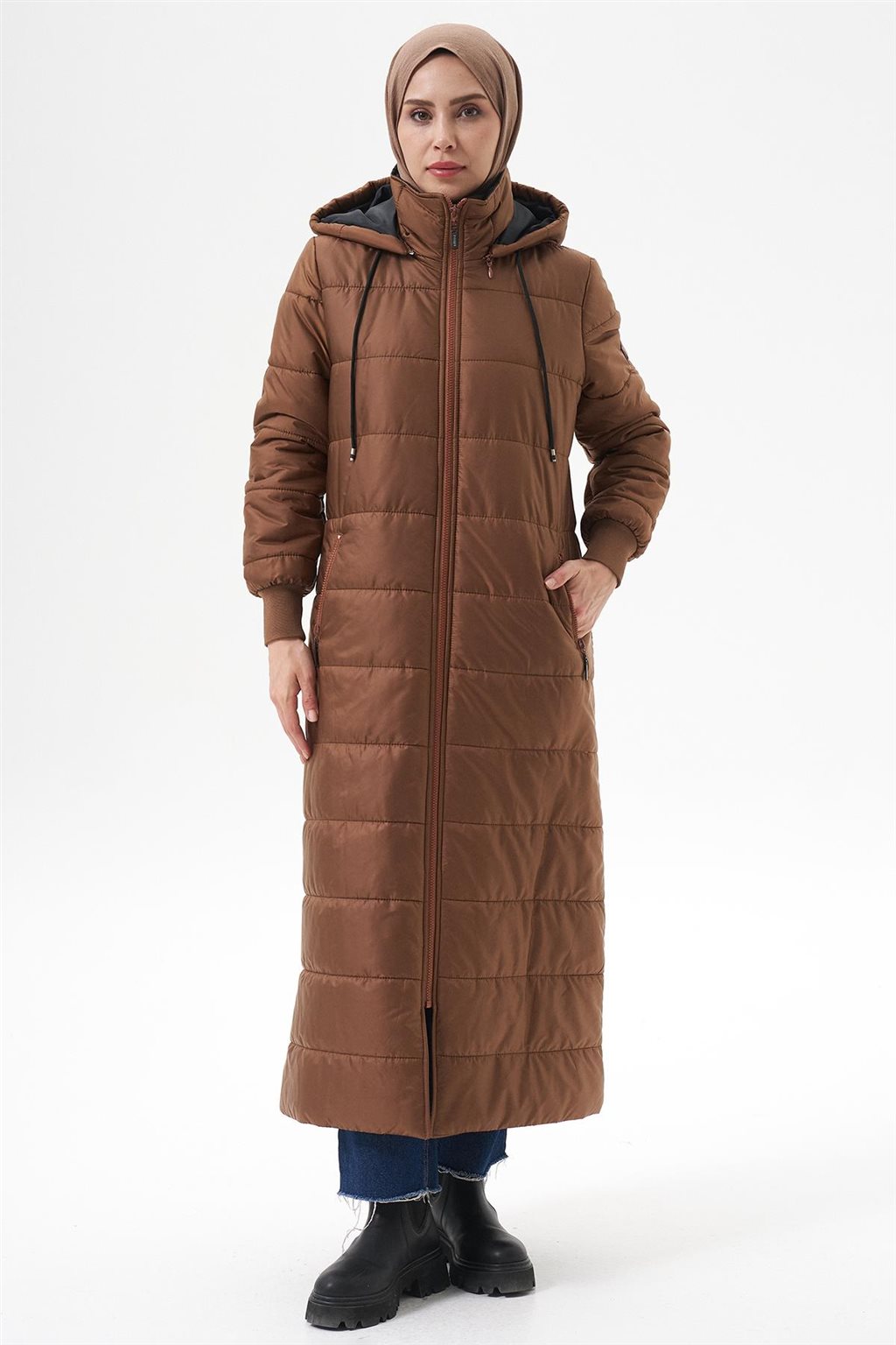 Çıkarılabilir Kapüşonlu Cepli Anorak Mont Camel 