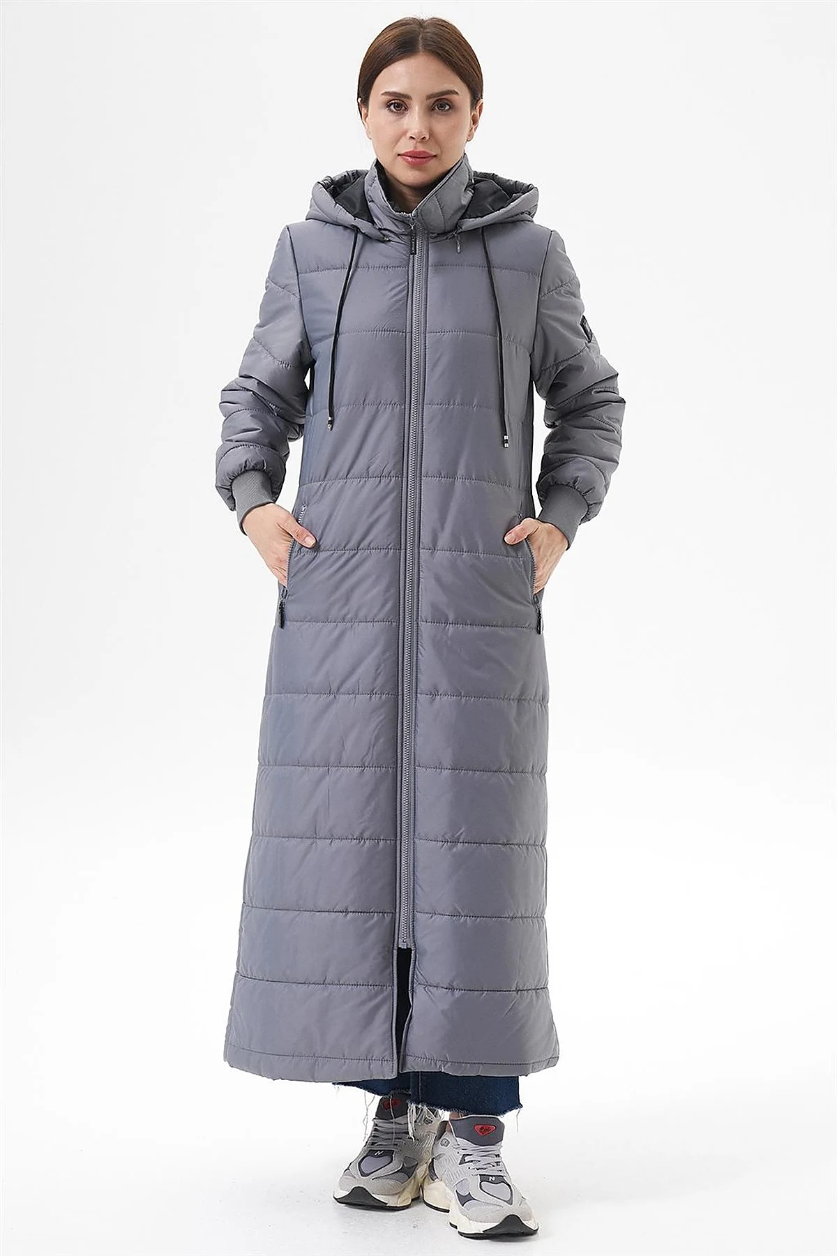 Detachable Hooded Pocketed Anorak Coat Gray