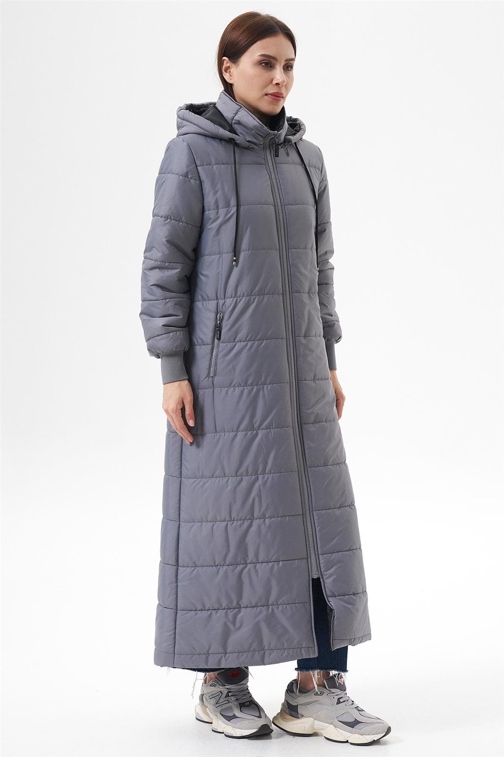 Çıkarılabilir Kapüşonlu Cepli Anorak Mont Gri 