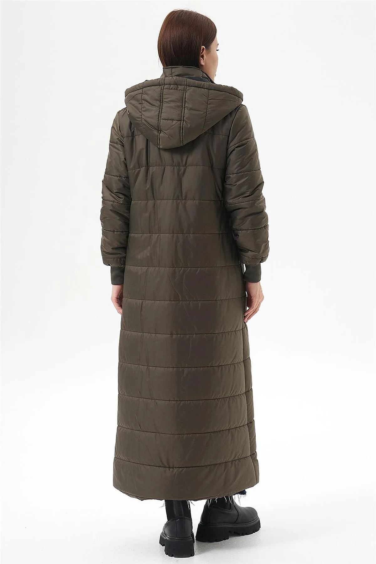 Hooded Zip-Pocket Anorak Coat Khaki