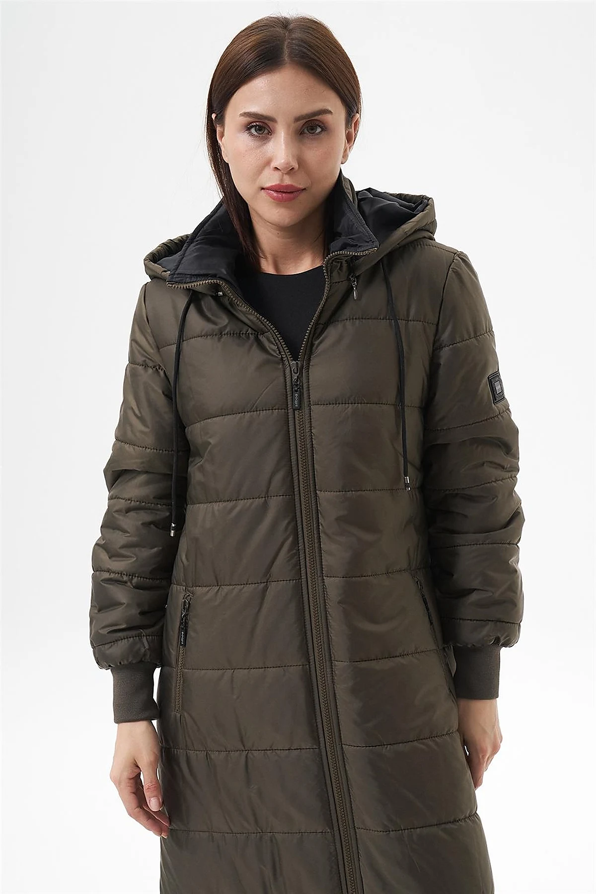 Hooded Zip-Pocket Anorak Coat Khaki