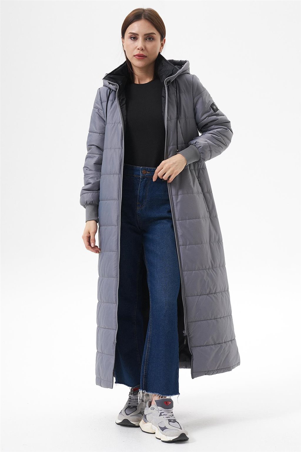 Çıkarılabilir Kapüşonlu Cepli Anorak Mont Gri 
