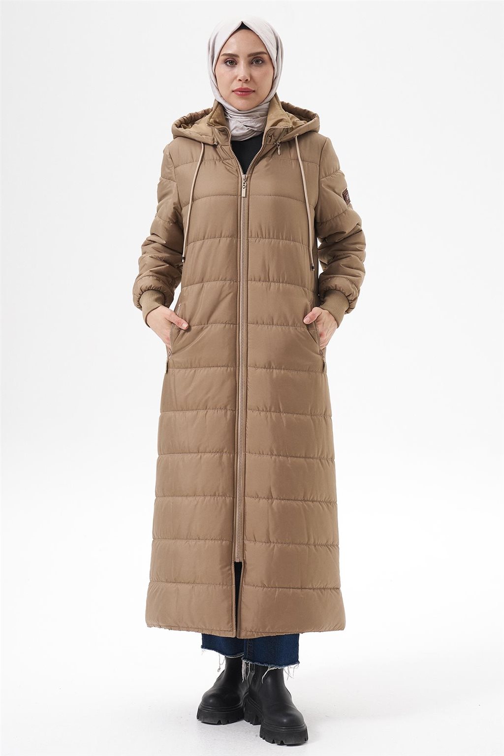 Çıkarılabilir Kapüşonlu Cepli Anorak Mont Bej 