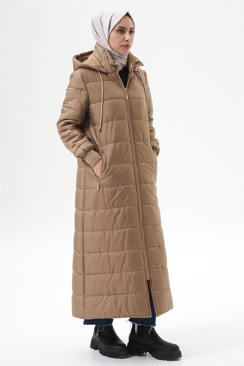 Çıkarılabilir Kapüşonlu Cepli Anorak Mont Bej 