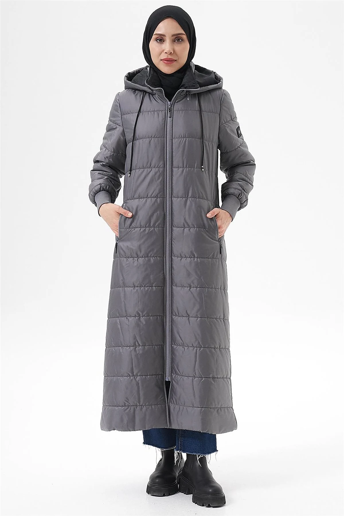 Detachable Hooded Pocketed Anorak Coat Anthracite 