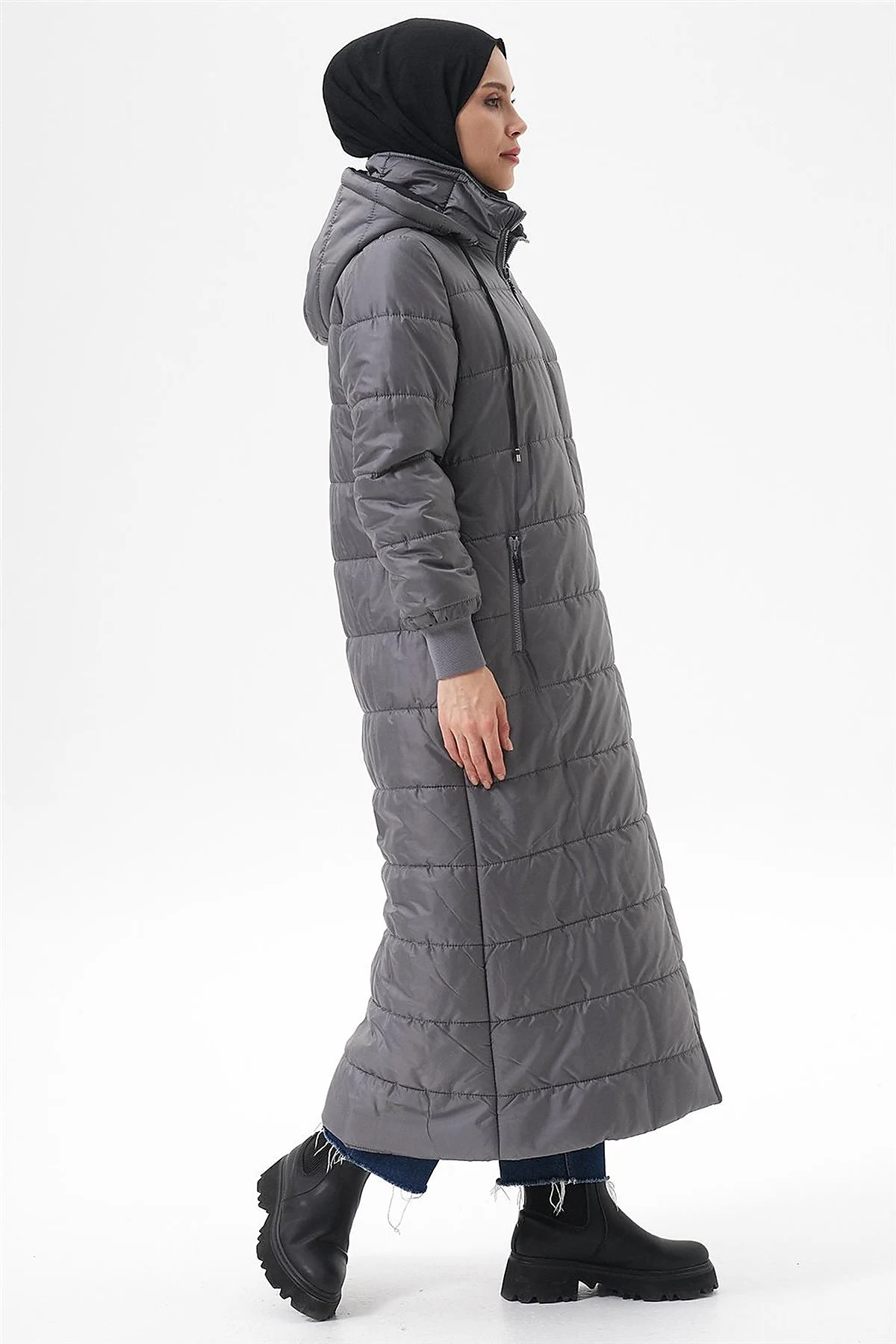 Detachable Hooded Pocketed Anorak Coat Anthracite 
