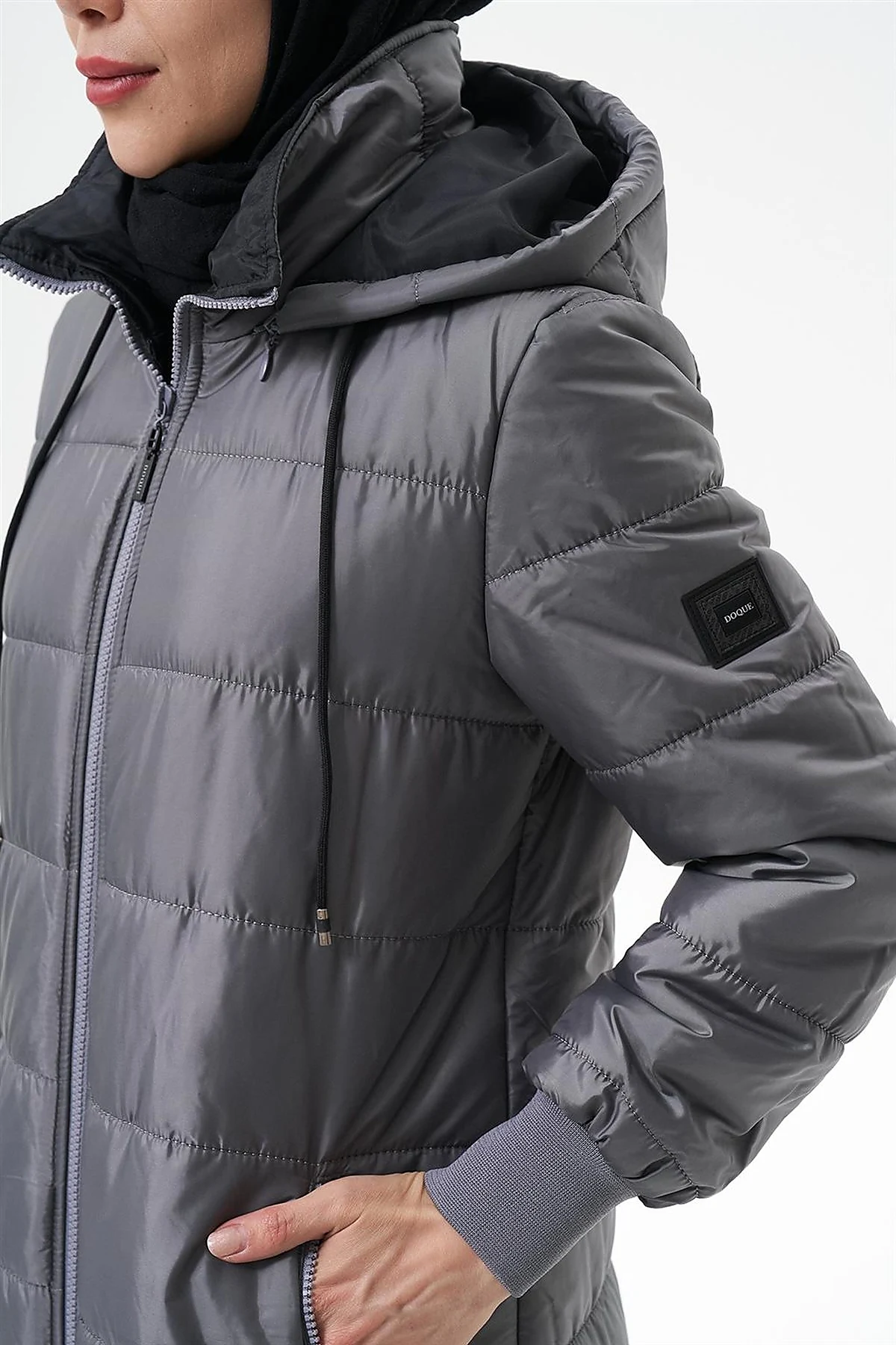 Detachable Hooded Pocketed Anorak Coat Anthracite 