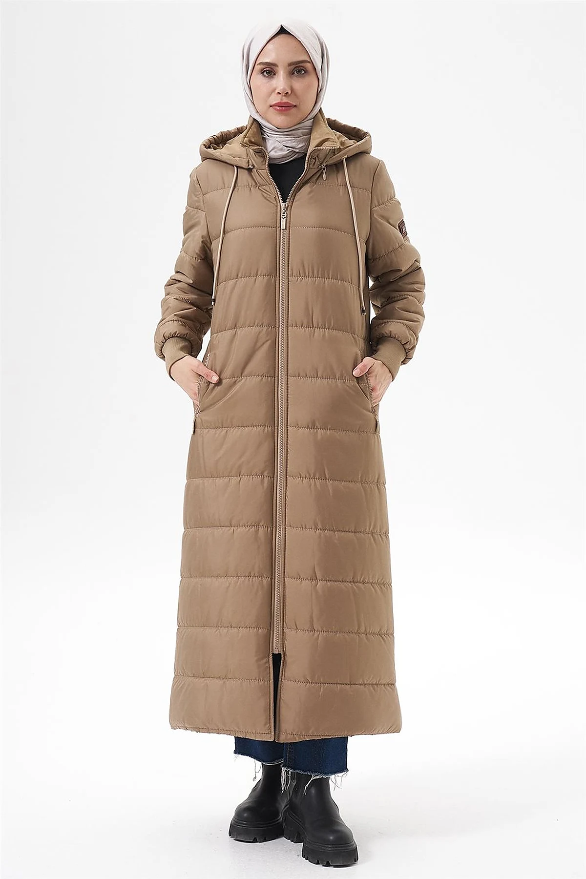 Detachable Hooded Pocketed Anorak Coat Beige
