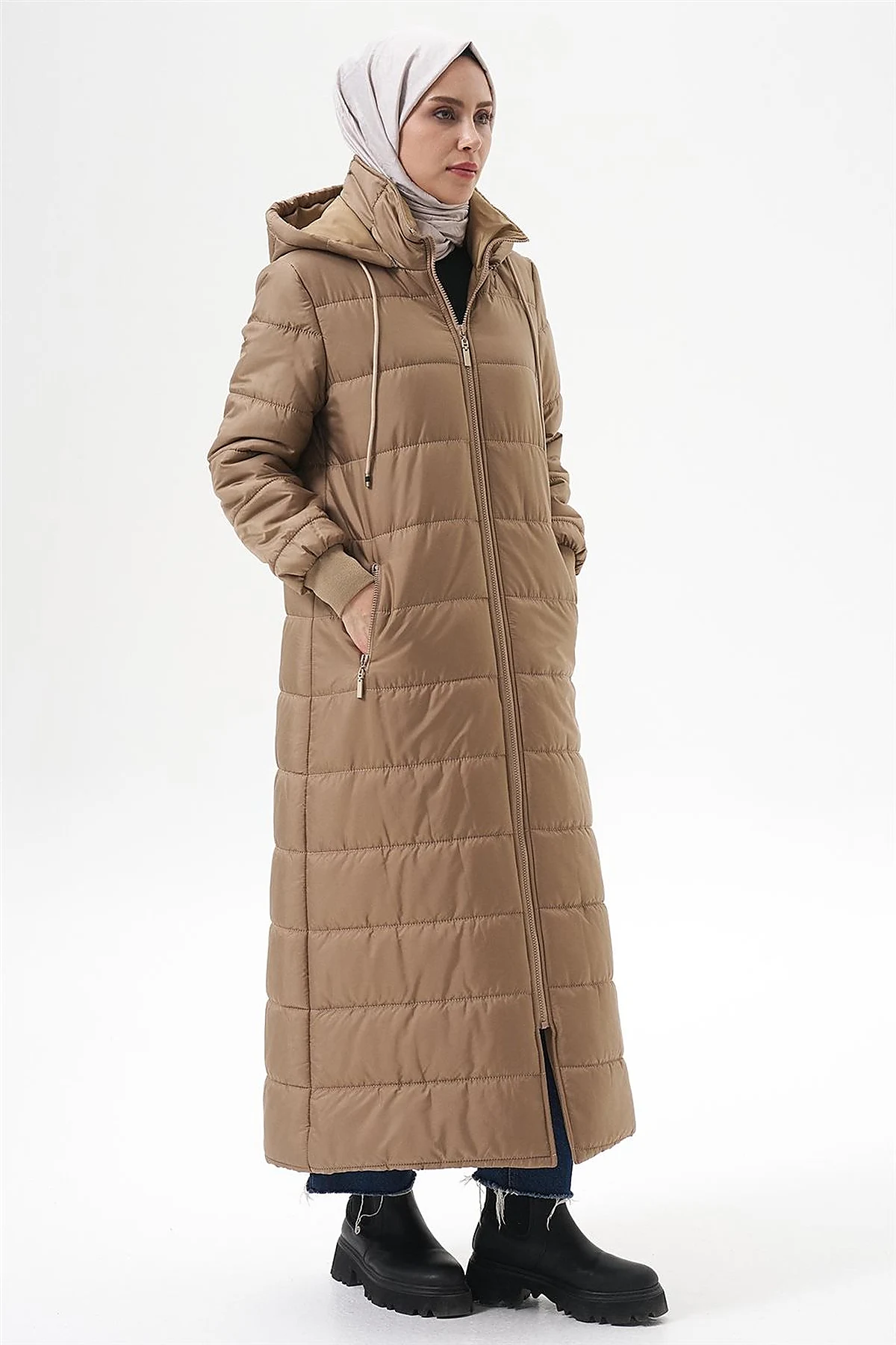 Detachable Hooded Pocketed Anorak Coat Beige